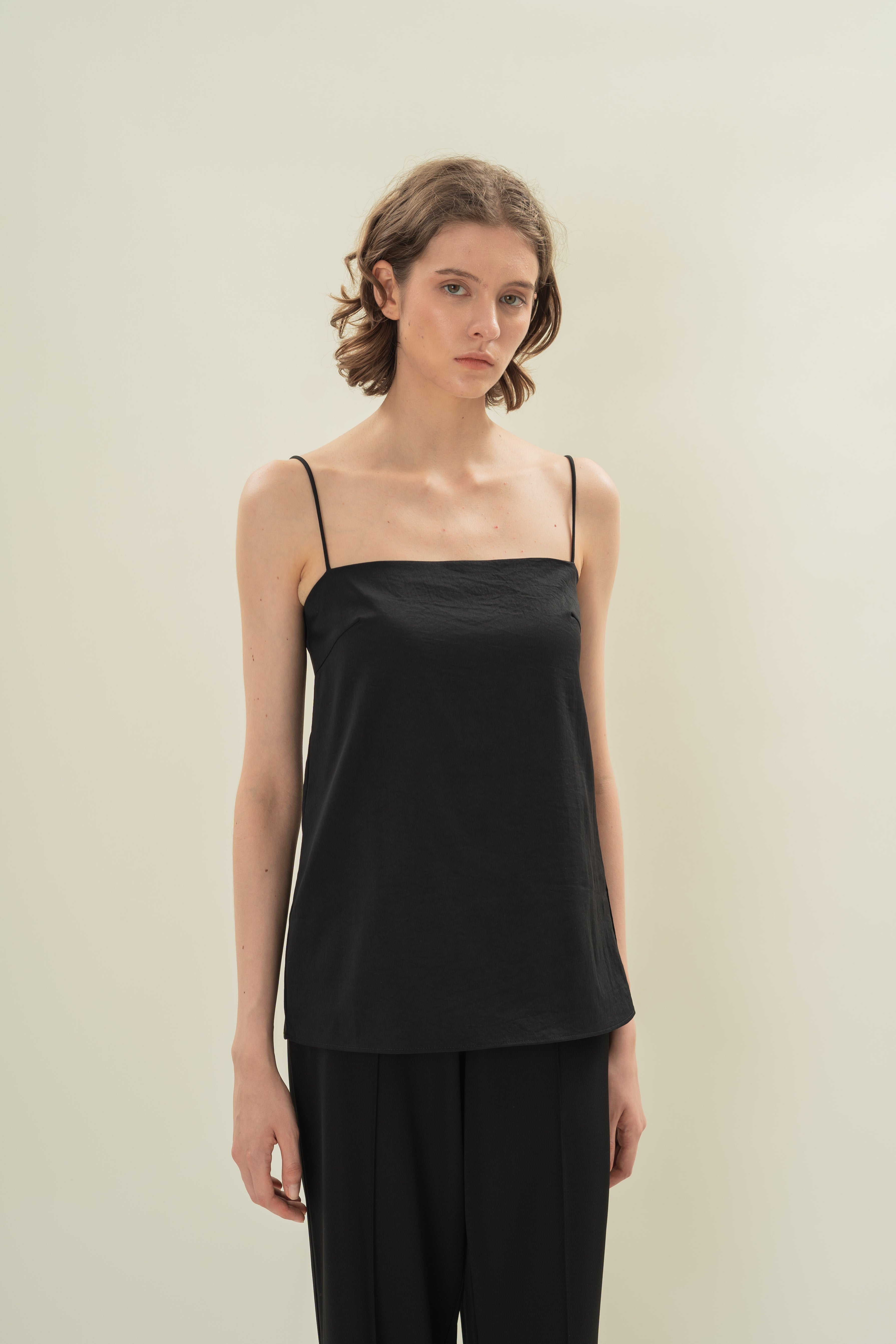 Straight Neck Slip Top in Black