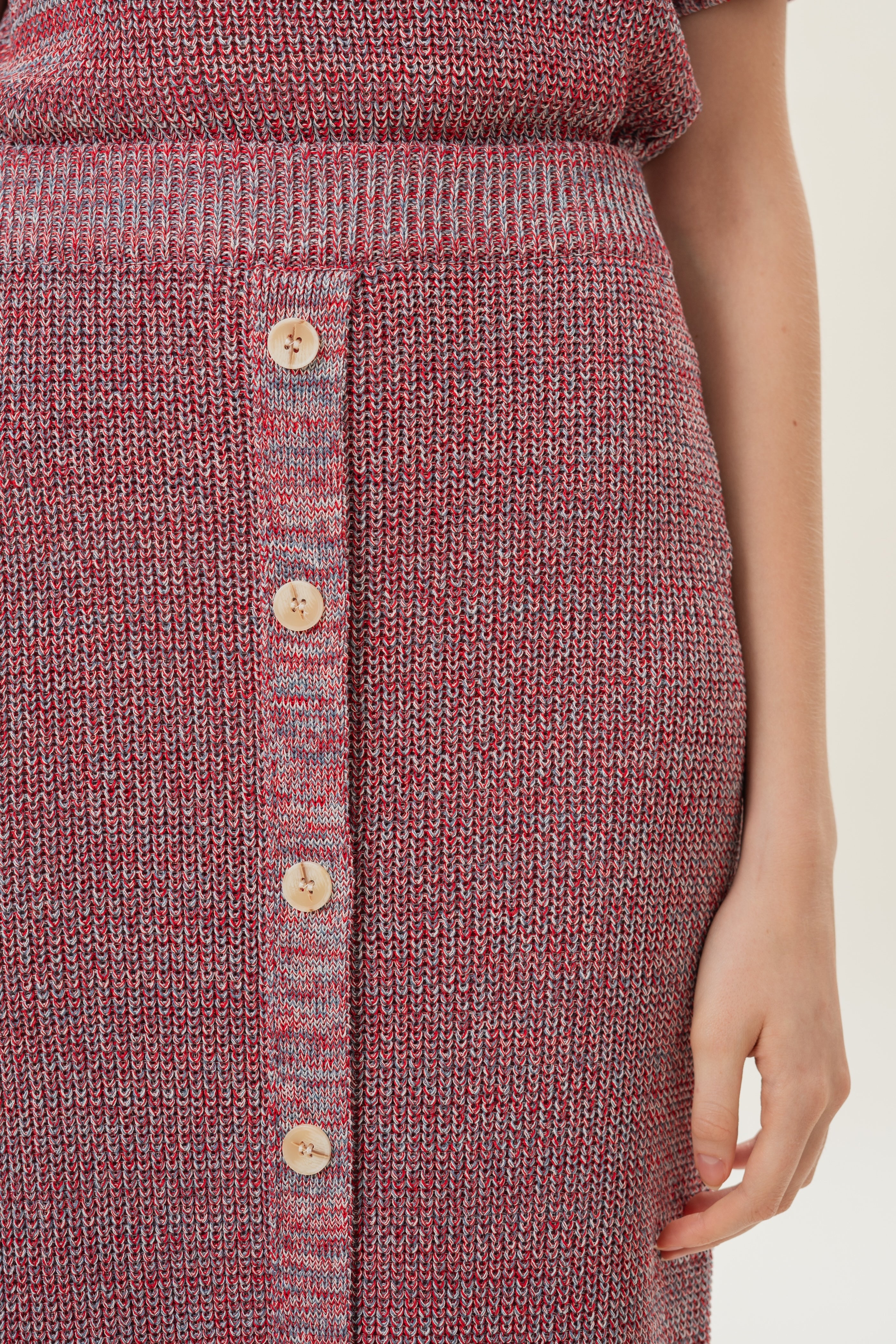Button Melange Knit Skirt in Red Valley