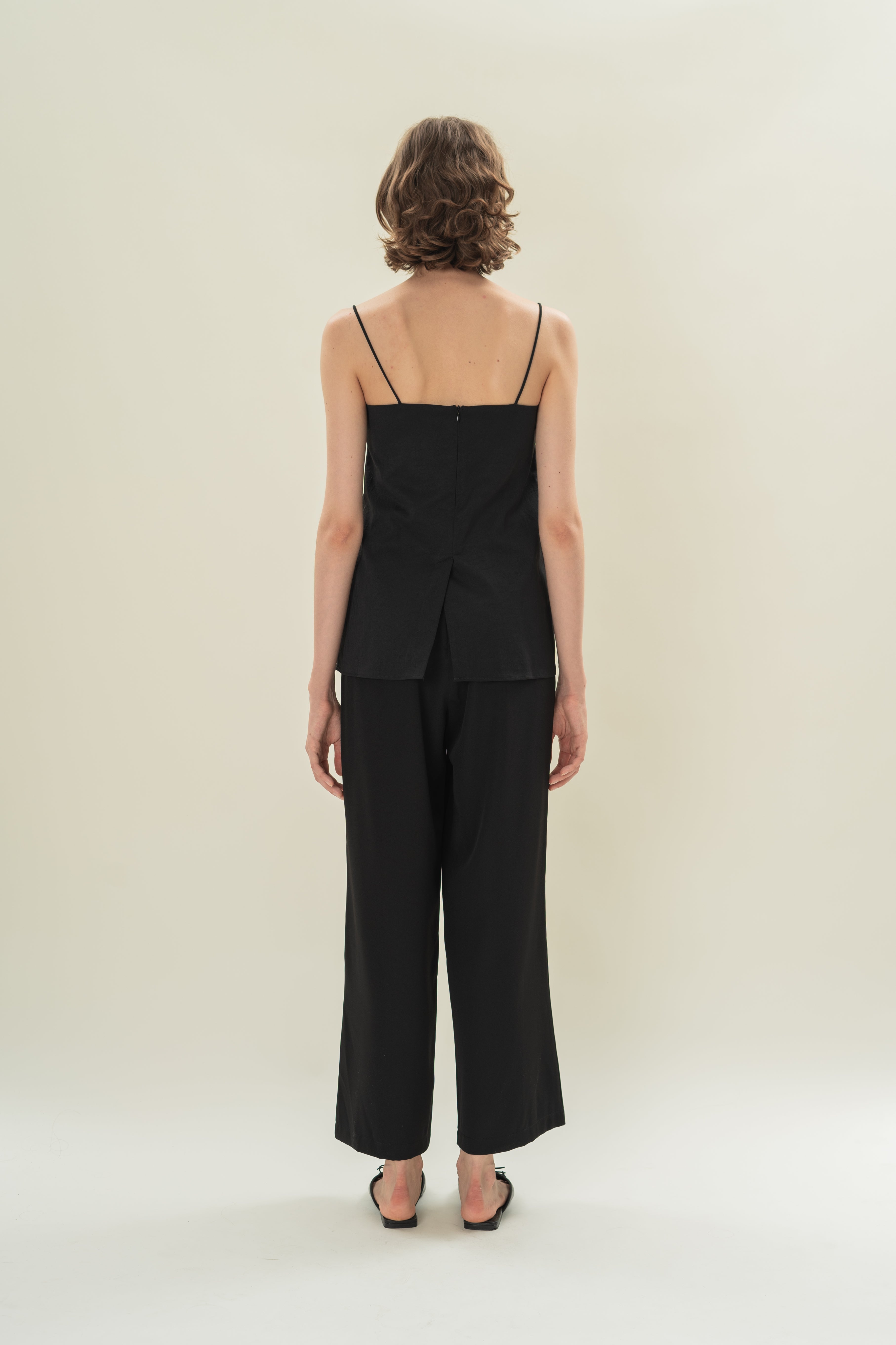 Straight Neck Slip Top in Black