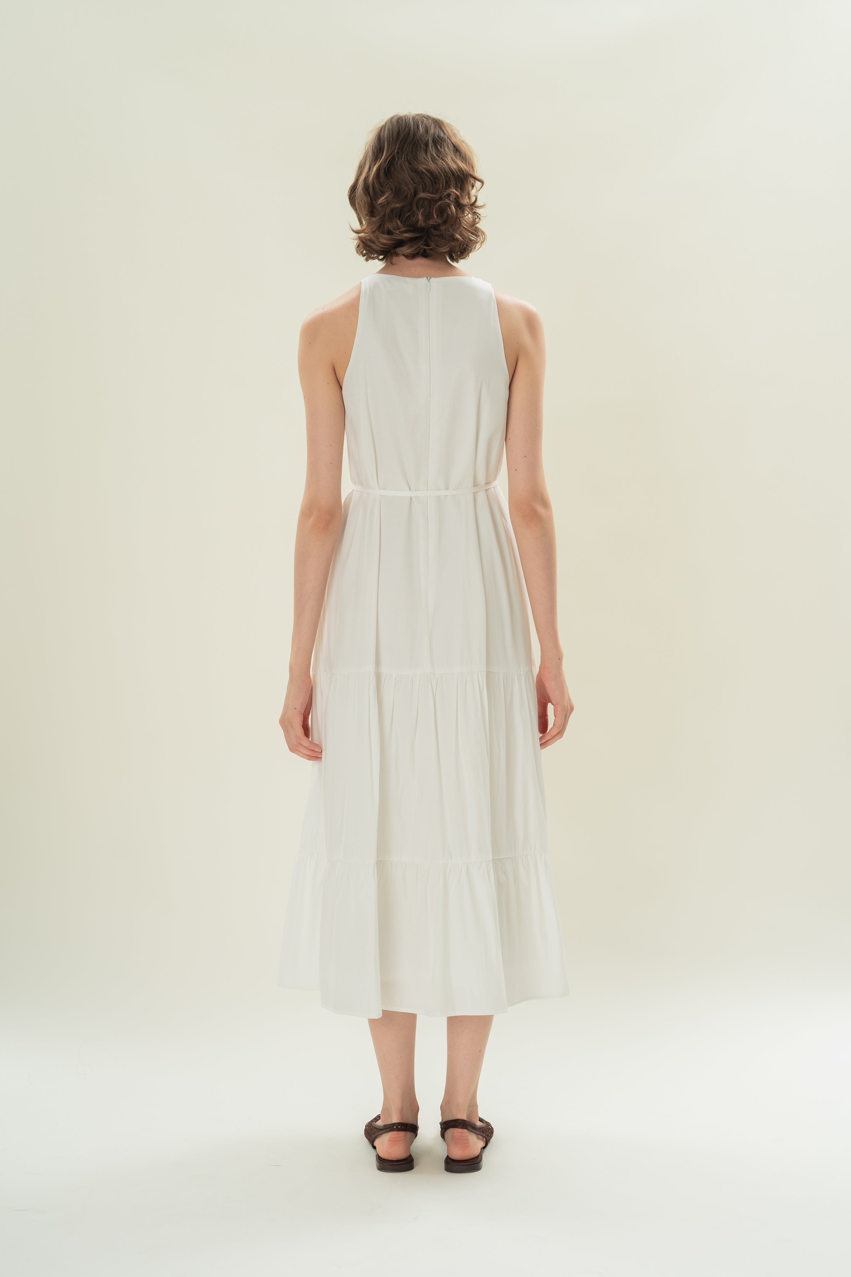 Cotton Blend Tiered Maxi Dress in White