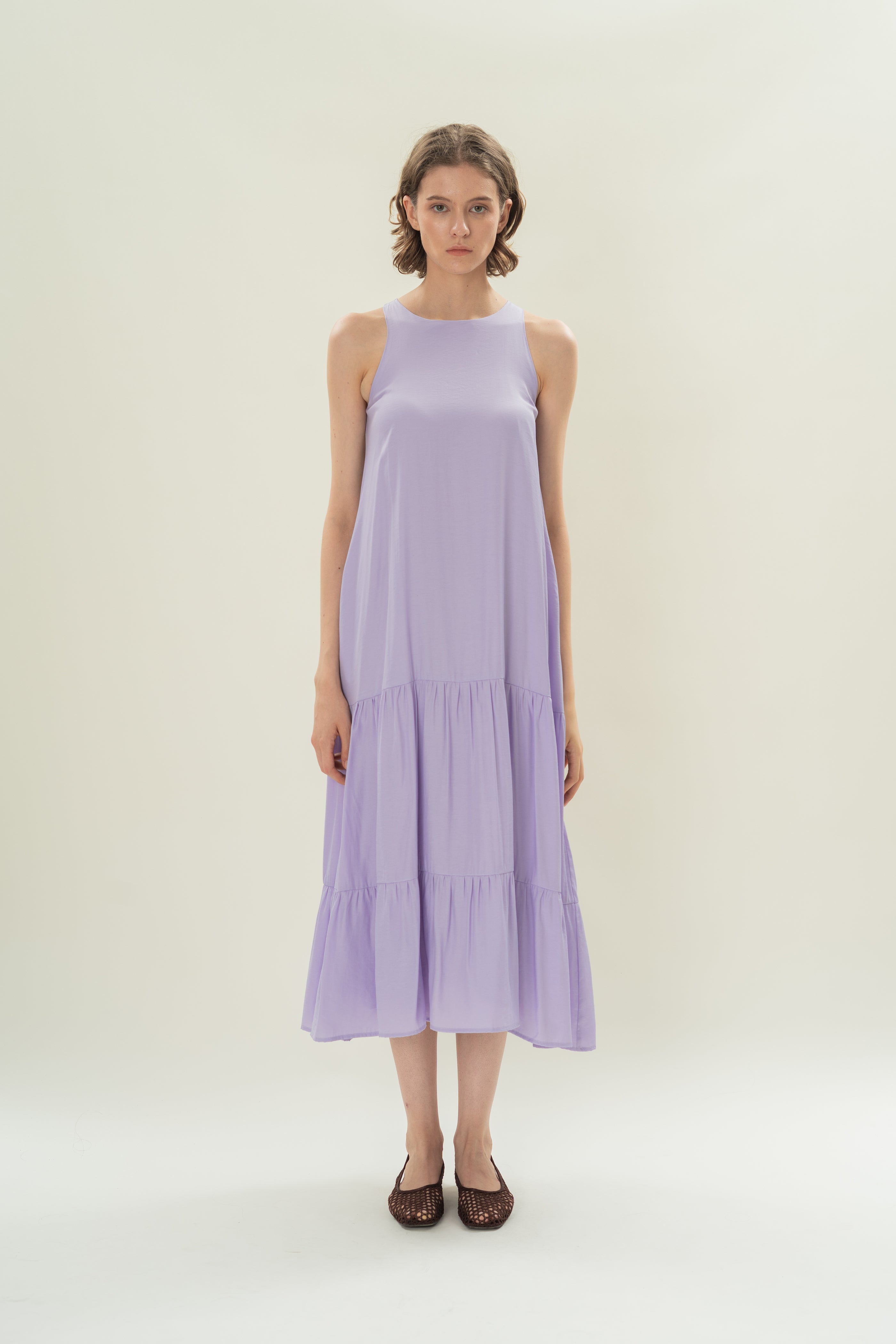 Cotton Blend Tiered Maxi Dress in Orchid