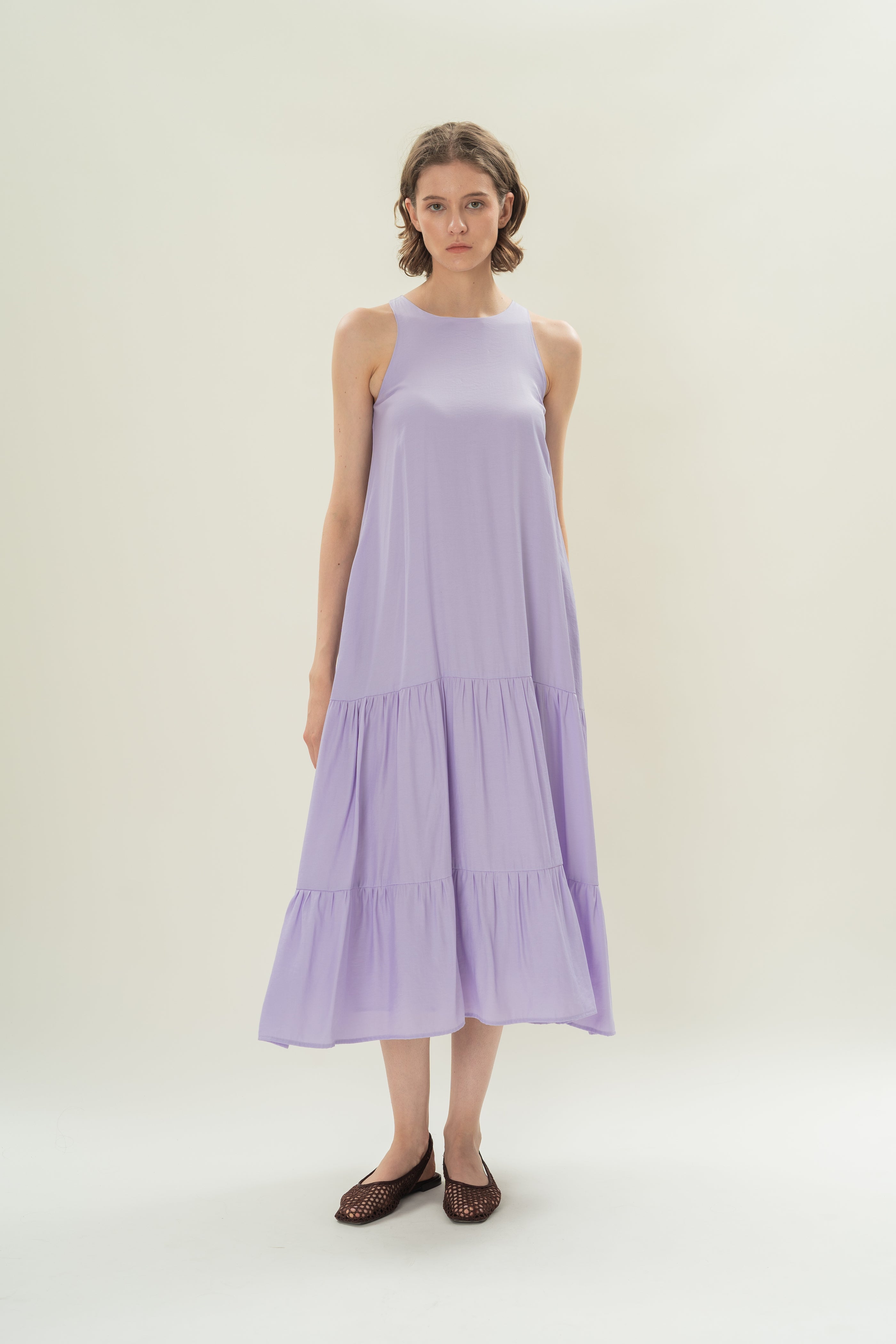 Cotton Blend Tiered Maxi Dress in Orchid