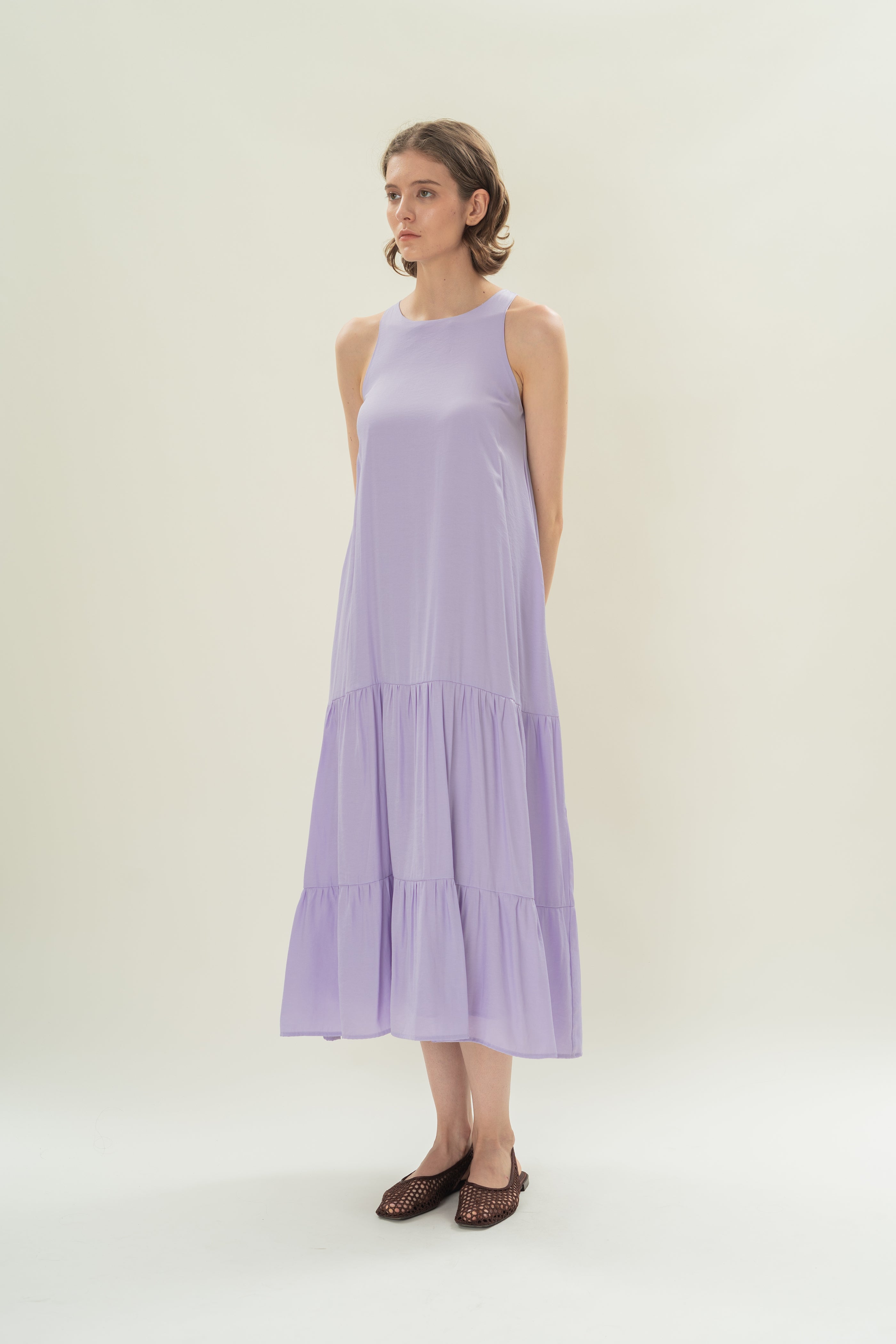 Cotton Blend Tiered Maxi Dress in Orchid