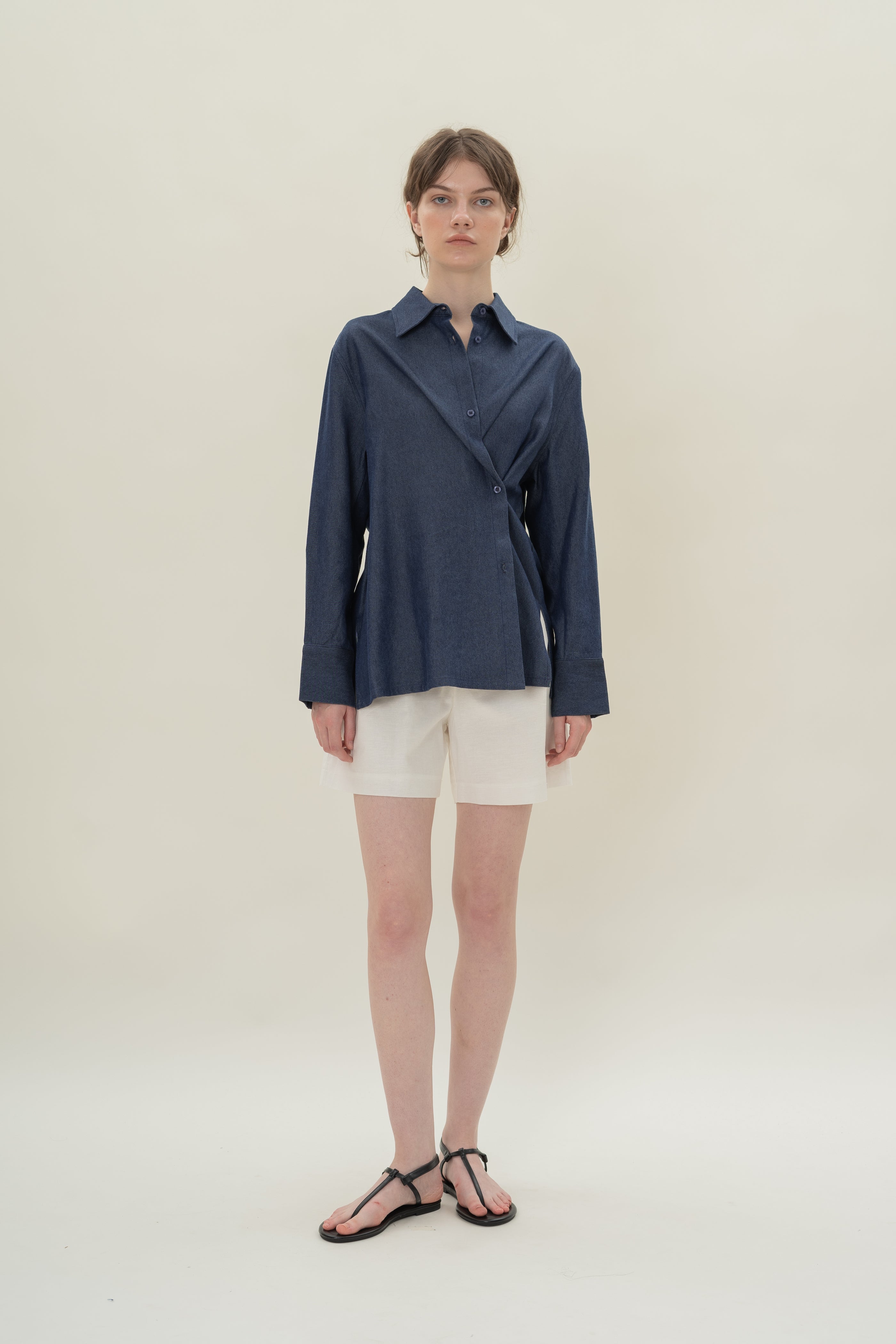 Oversized Wrap Shirt in Soft Denim