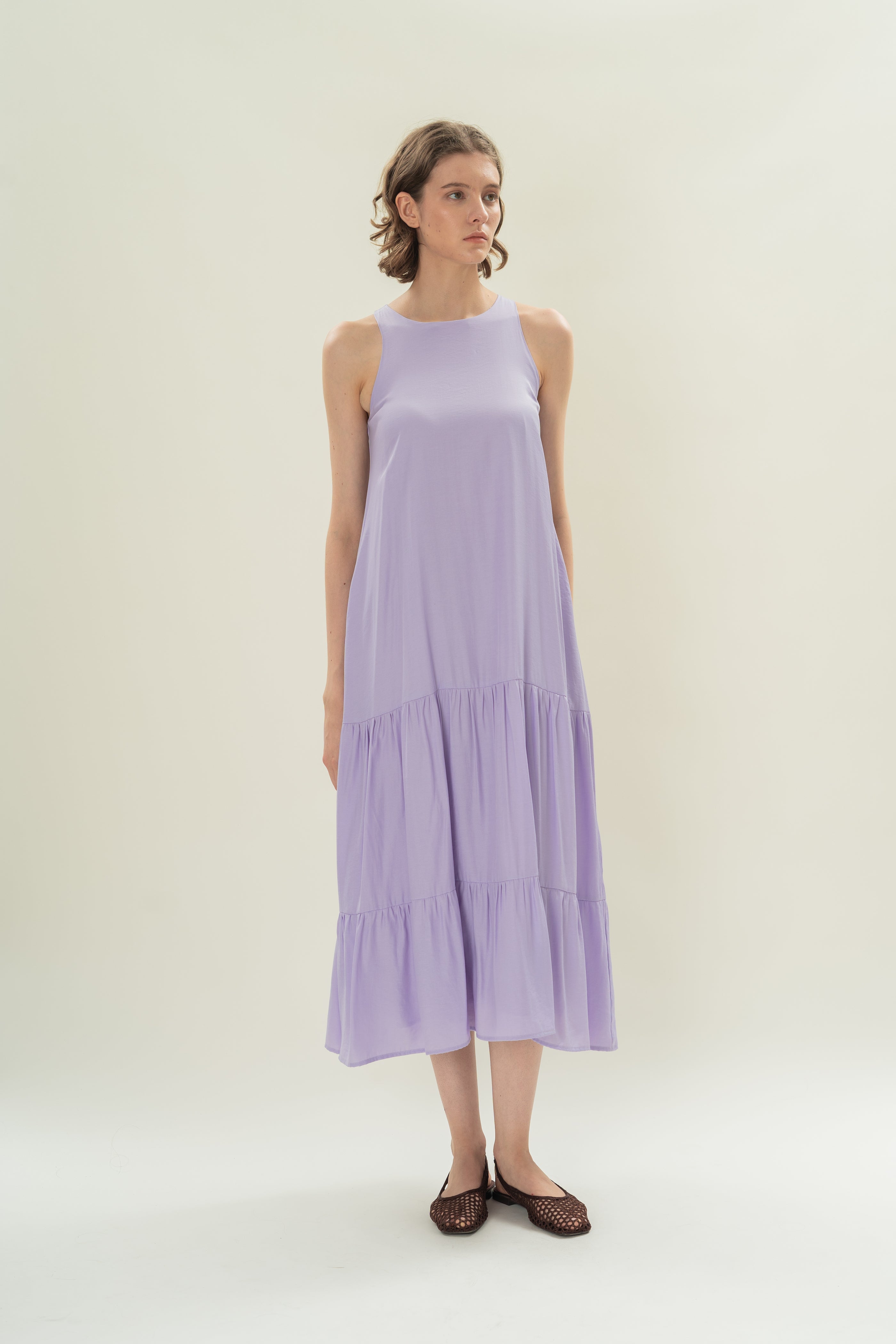 Cotton Blend Tiered Maxi Dress in Orchid