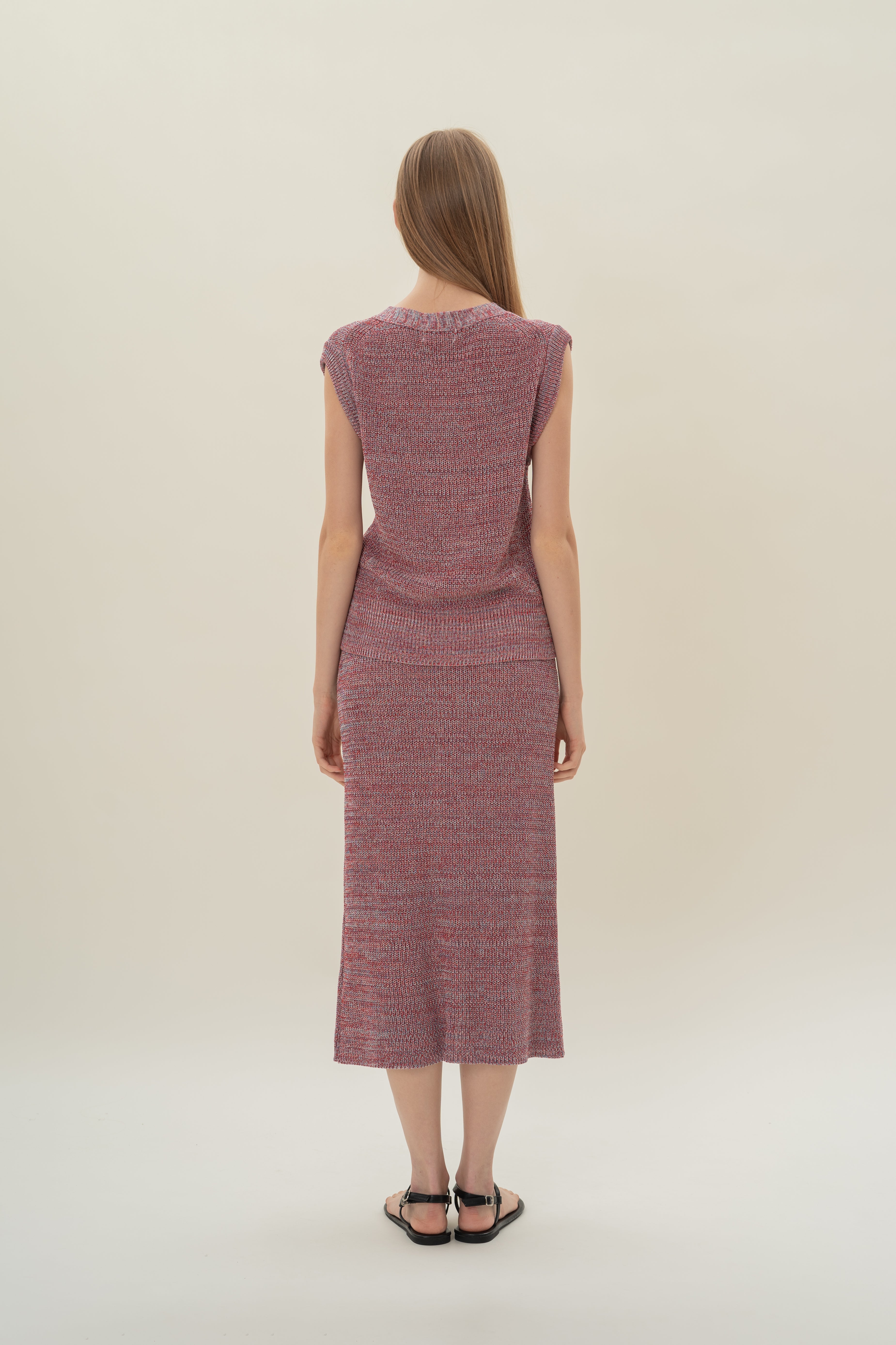 Button Melange Knit Vest in Red Valley