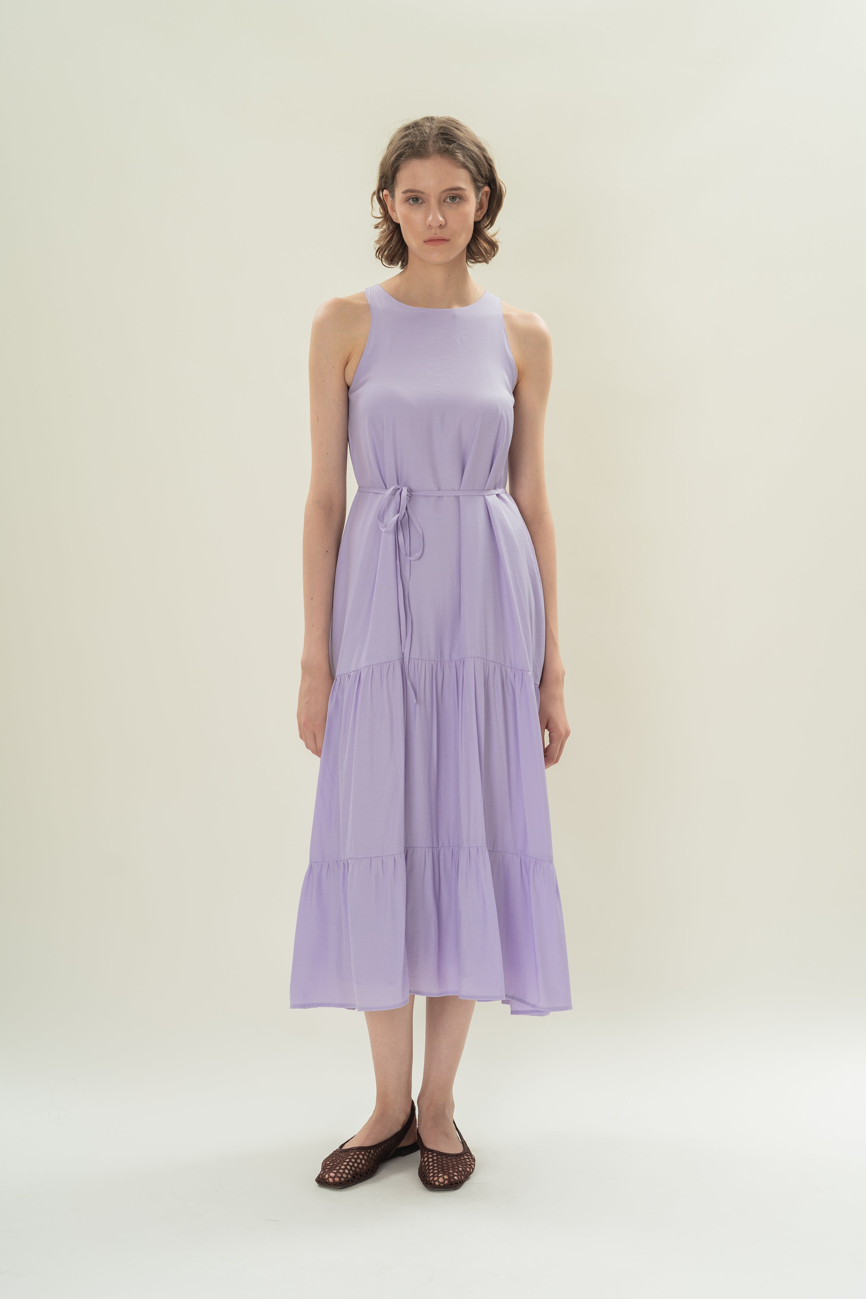 Cotton Blend Tiered Maxi Dress in Orchid