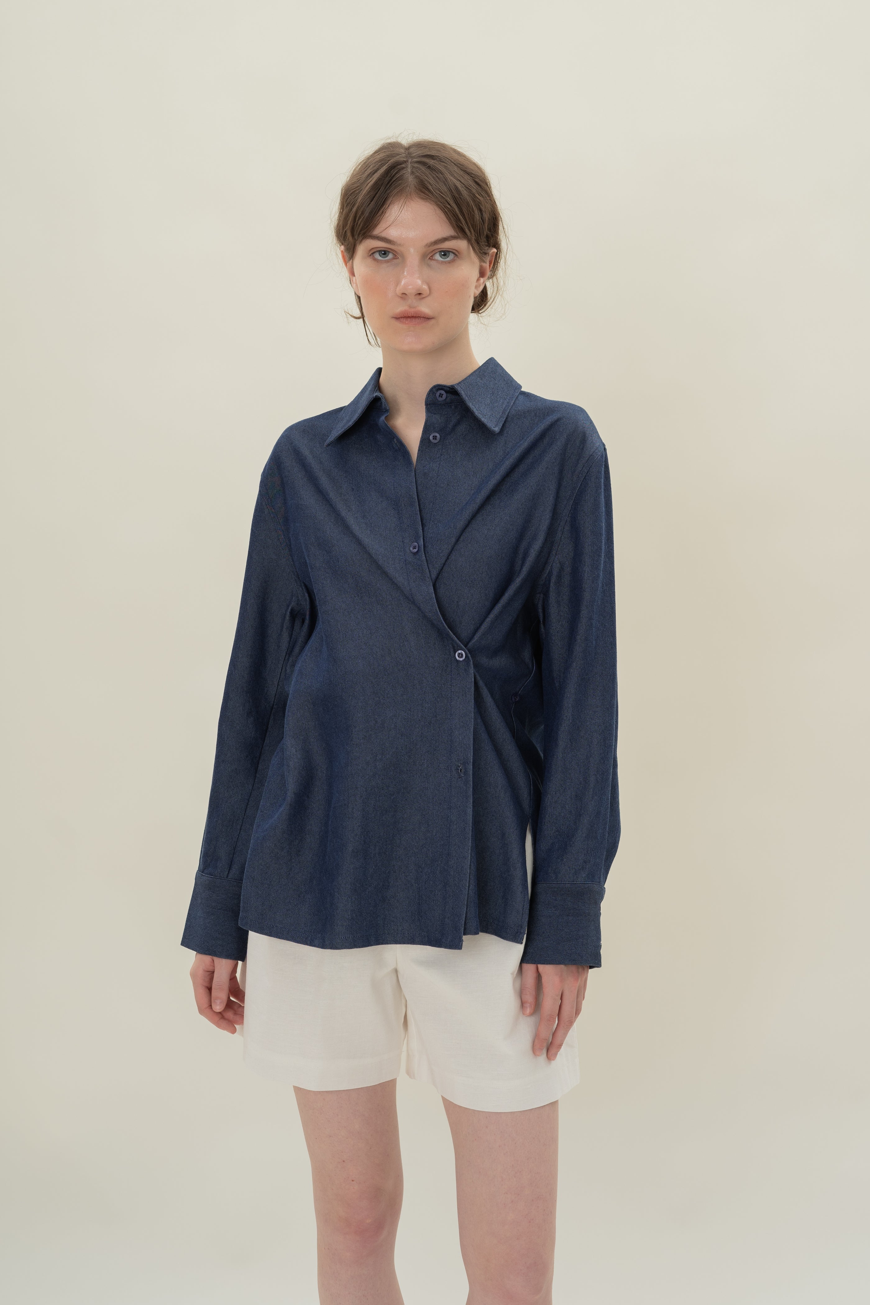 Oversized Wrap Shirt in Soft Denim