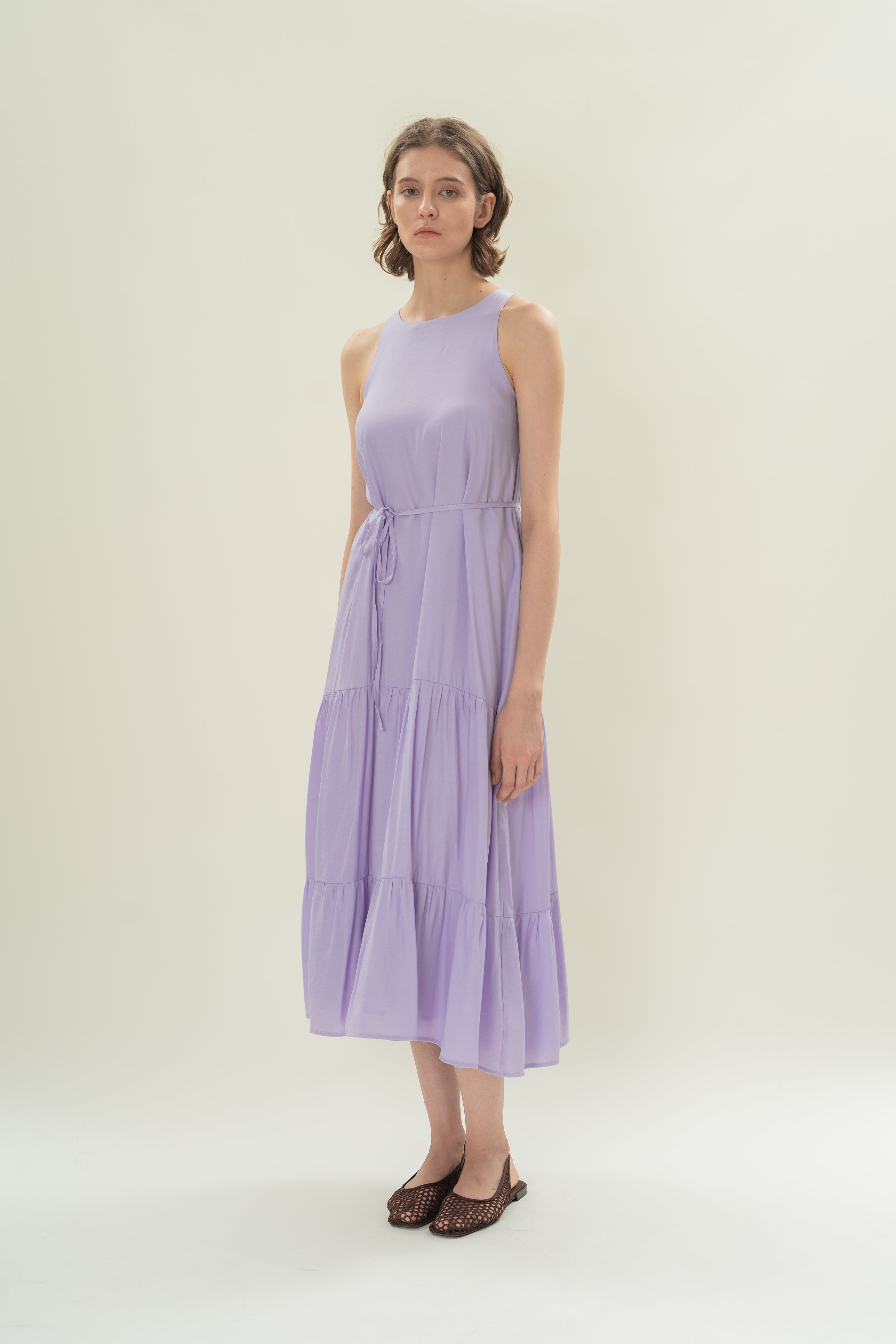 Cotton Blend Tiered Maxi Dress in Orchid