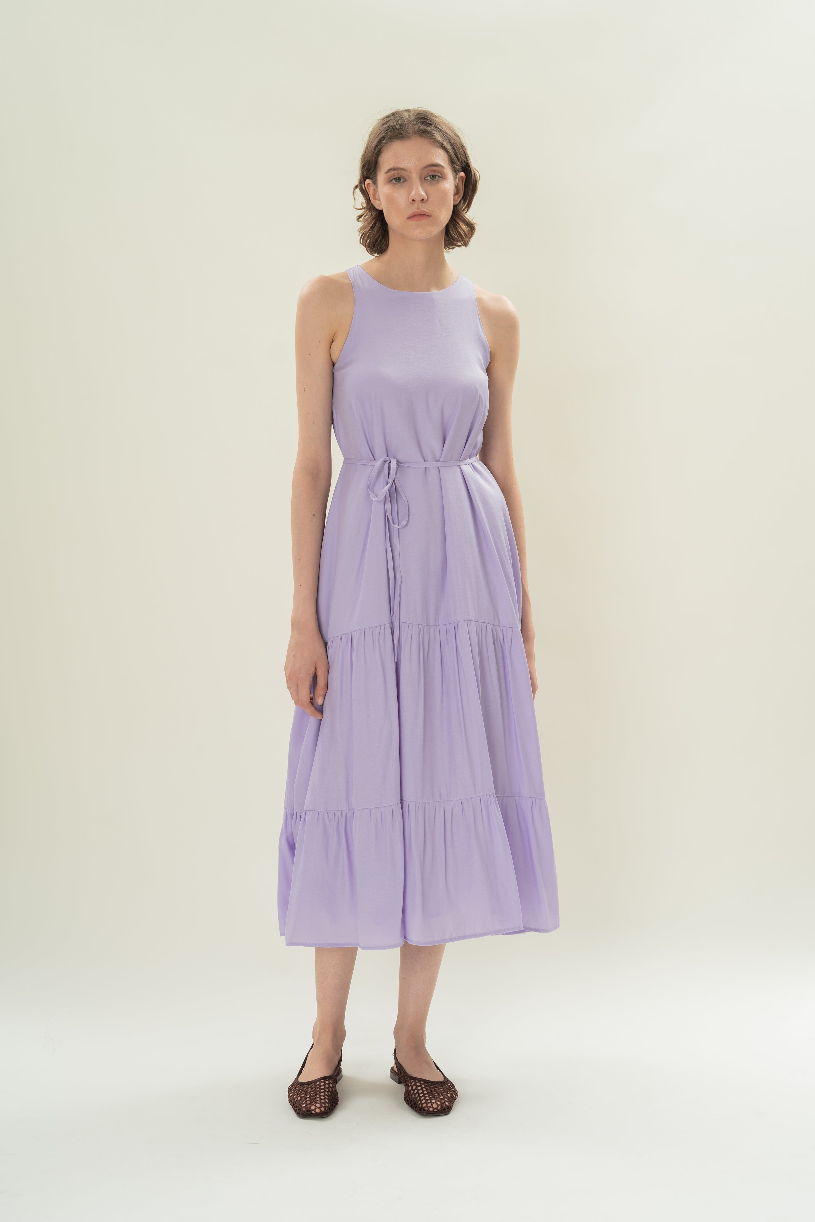 Cotton Blend Tiered Maxi Dress in Orchid