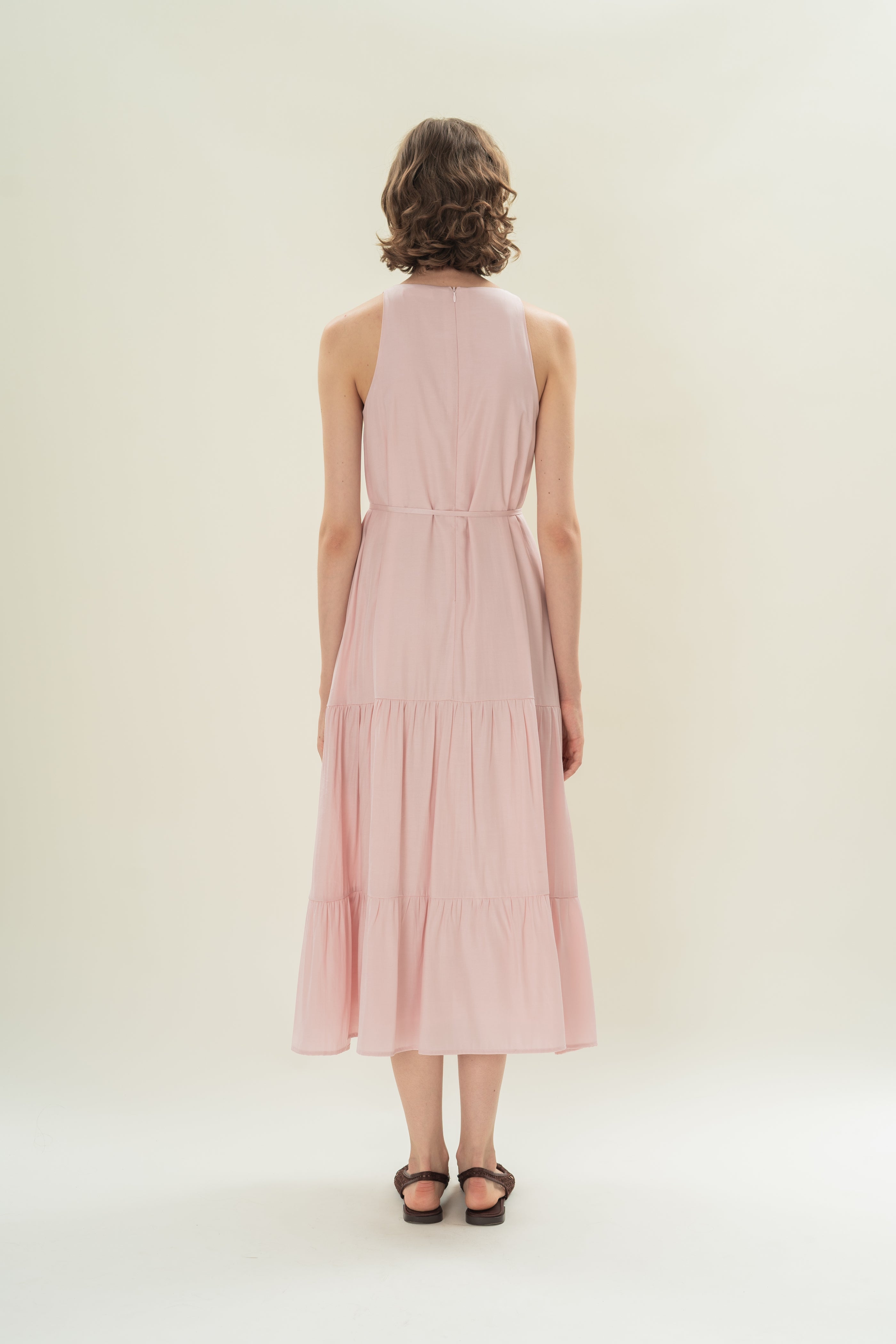 Cotton Blend Tiered Maxi Dress in Soft Pink