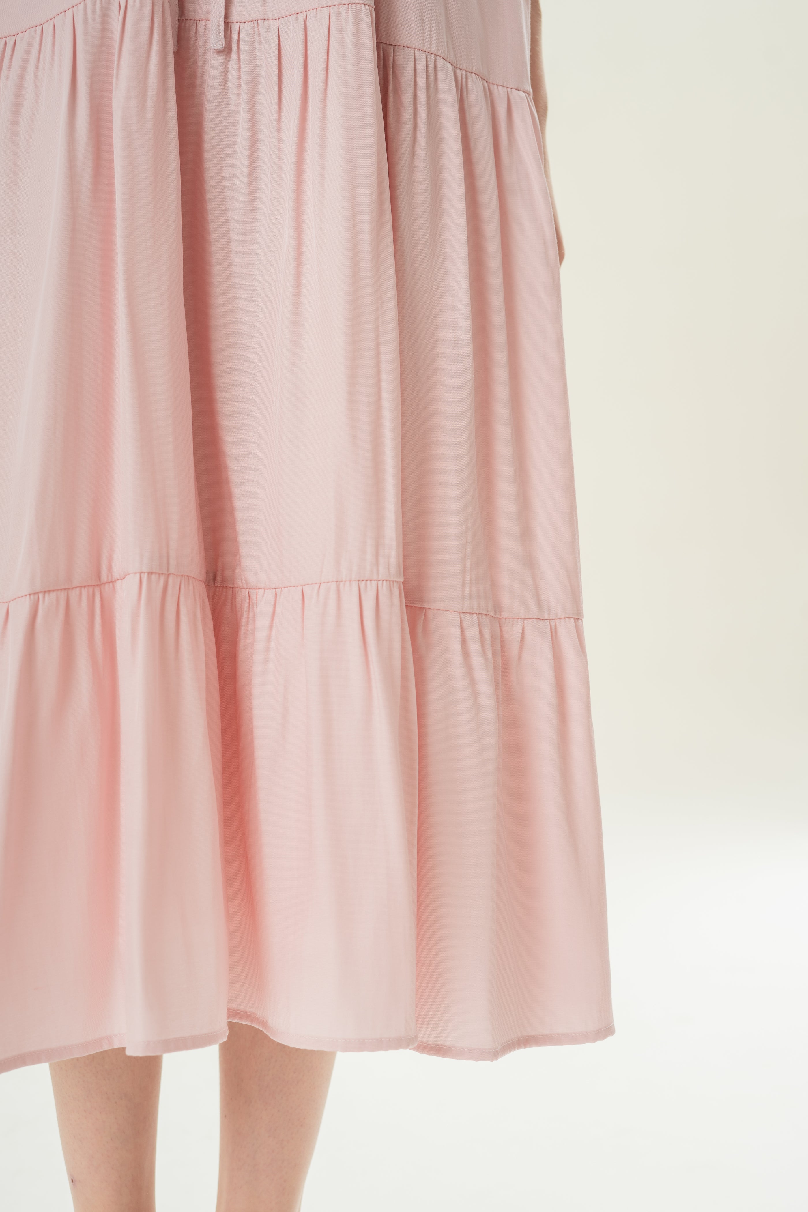 Cotton Blend Tiered Maxi Dress in Soft Pink