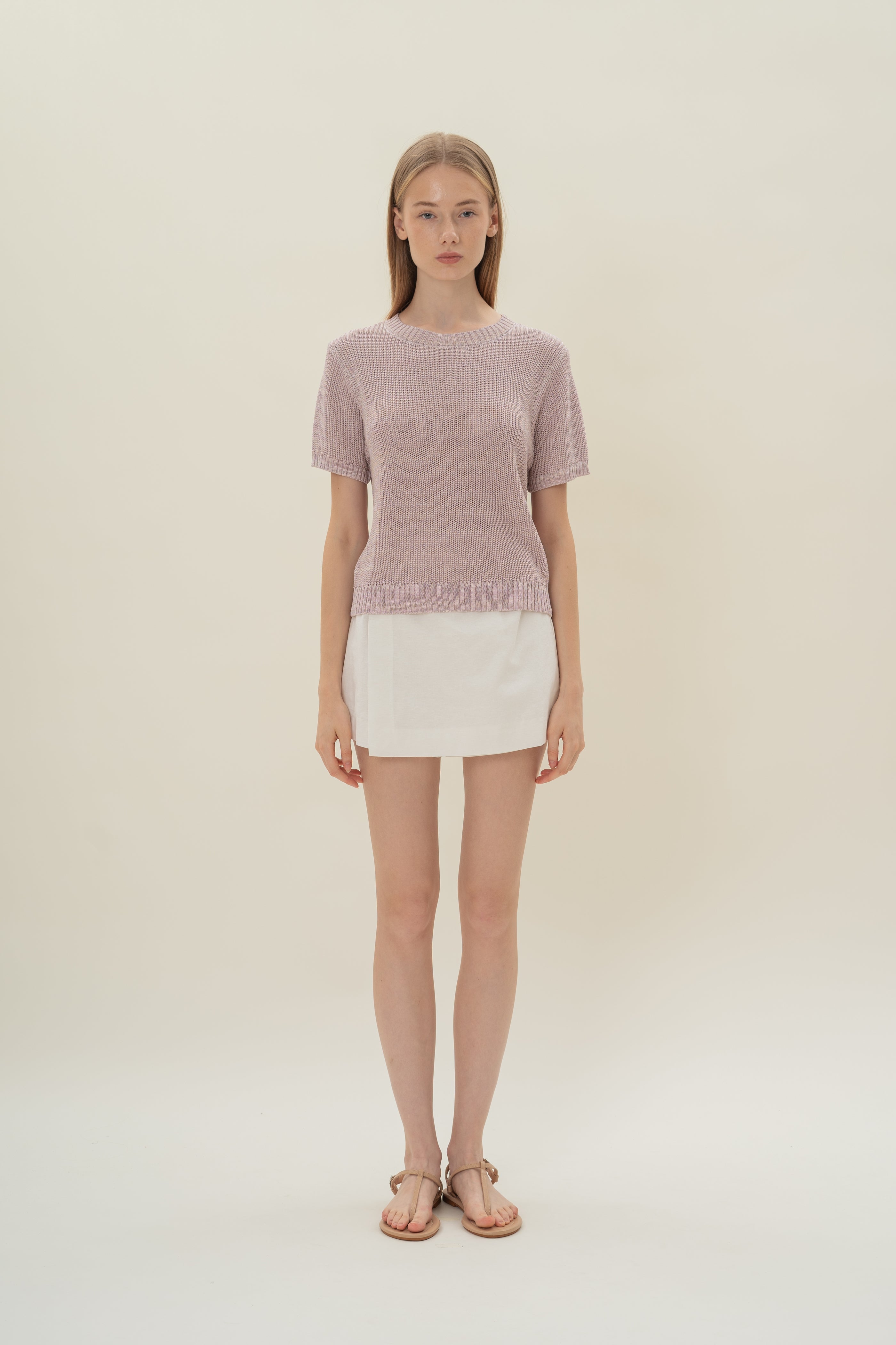 Round Neck Melange Knit Top in Lavender Mist