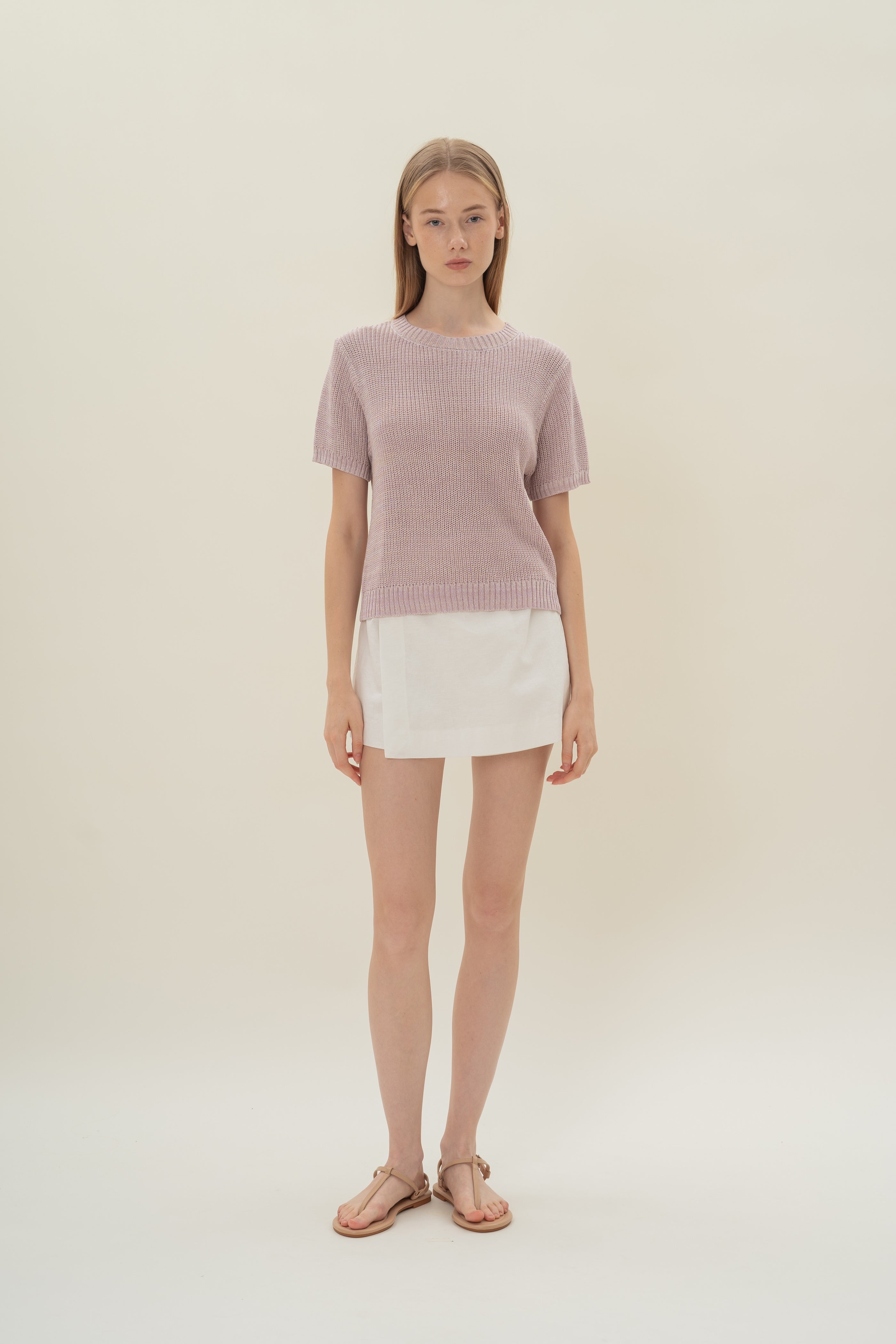 Round Neck Melange Knit Top in Lavender Mist