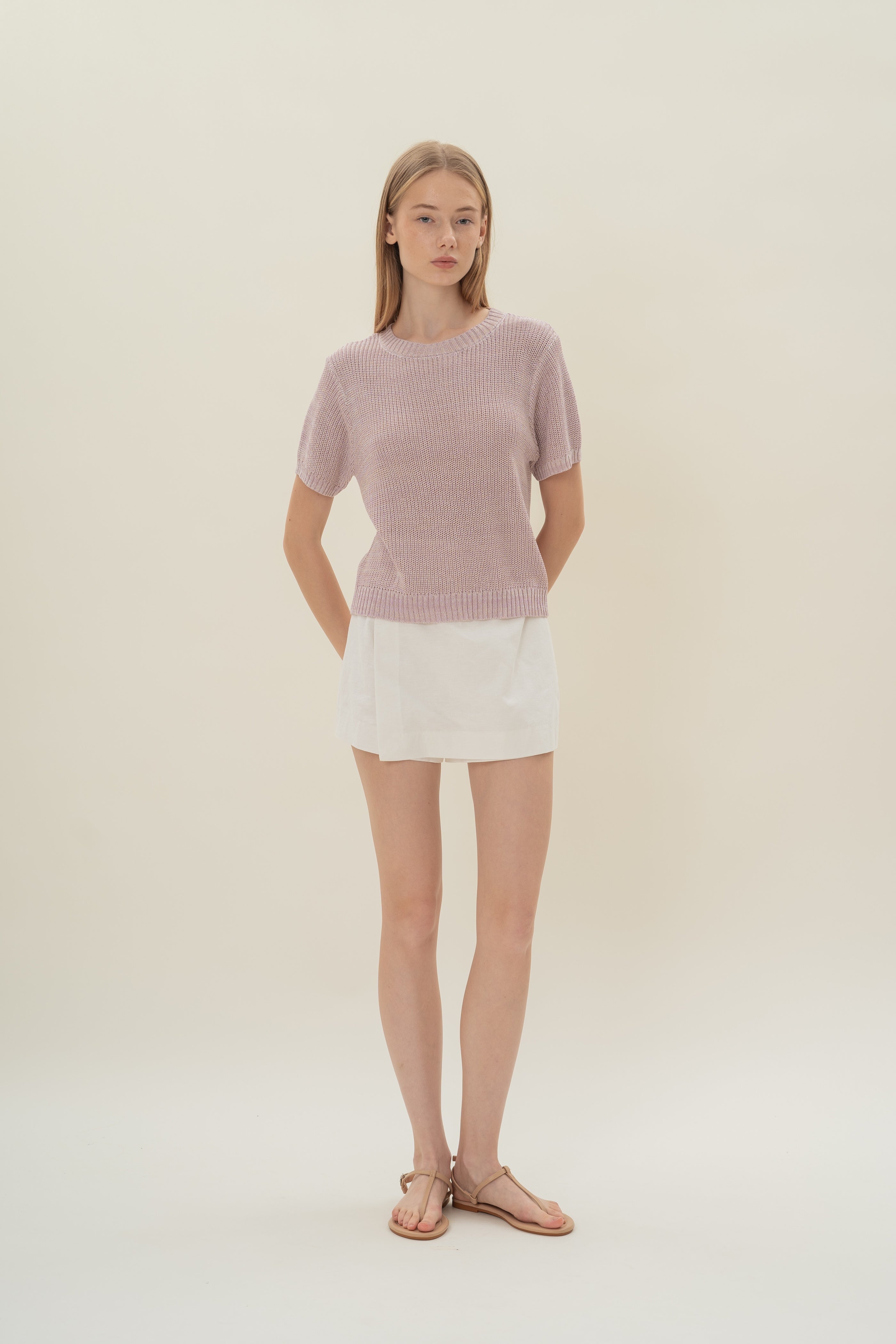 Round Neck Melange Knit Top in Lavender Mist