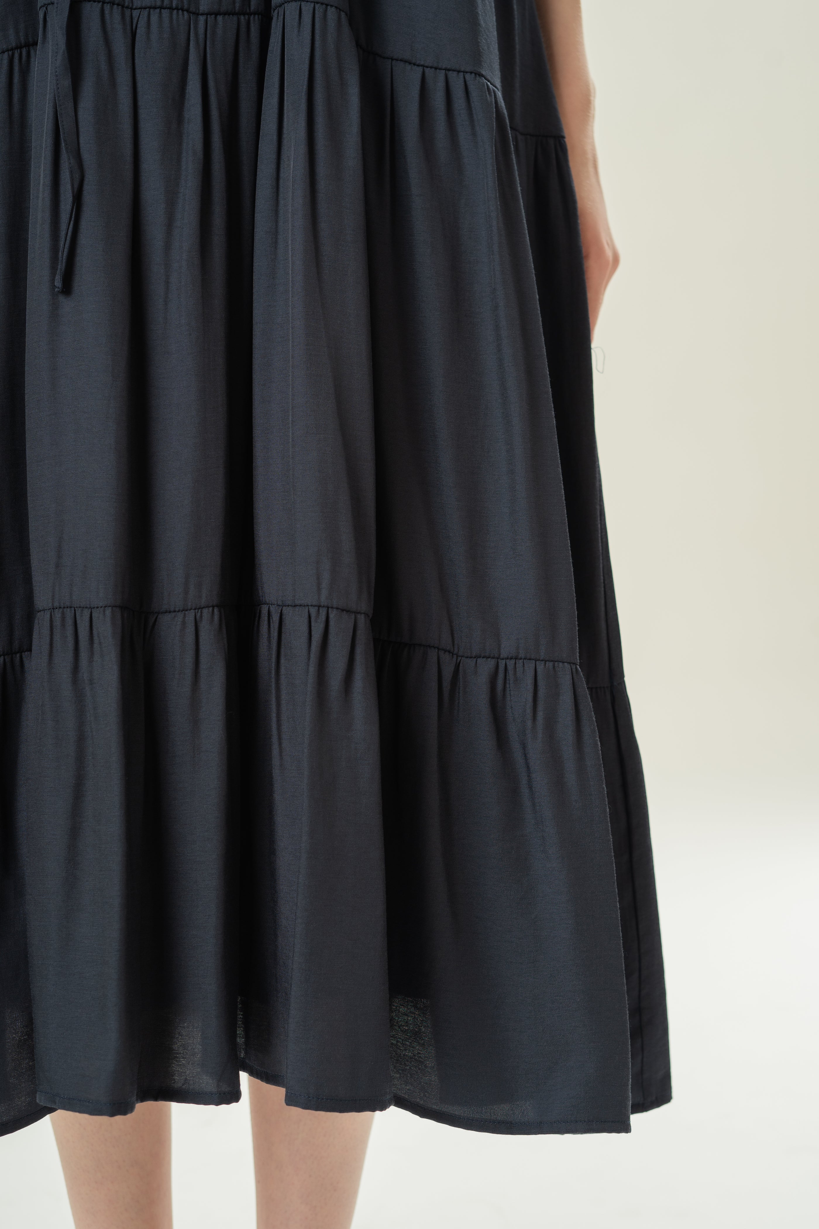 Cotton Blend Tiered Maxi Dress in Dark Navy