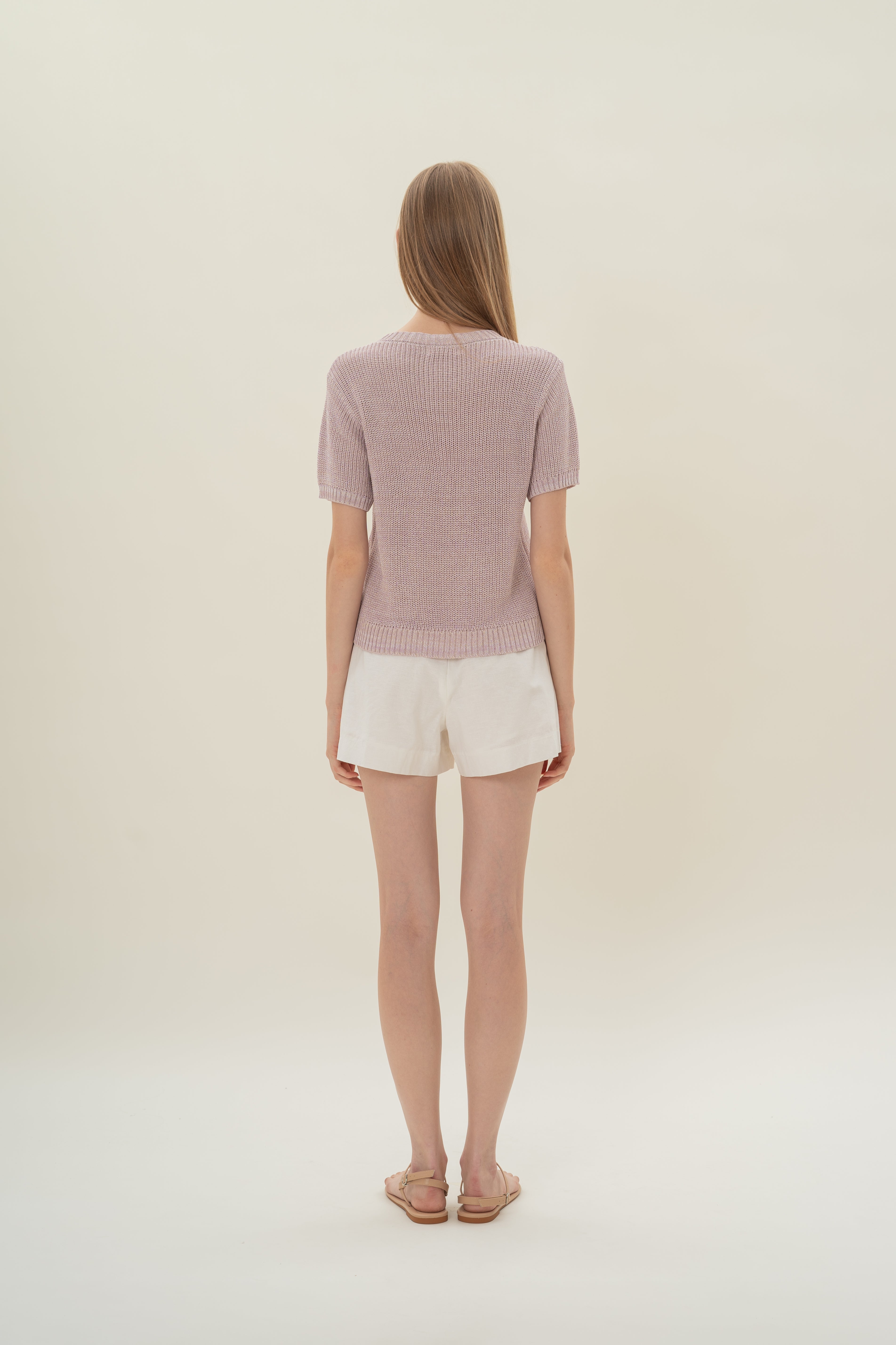 Round Neck Melange Knit Top in Lavender Mist