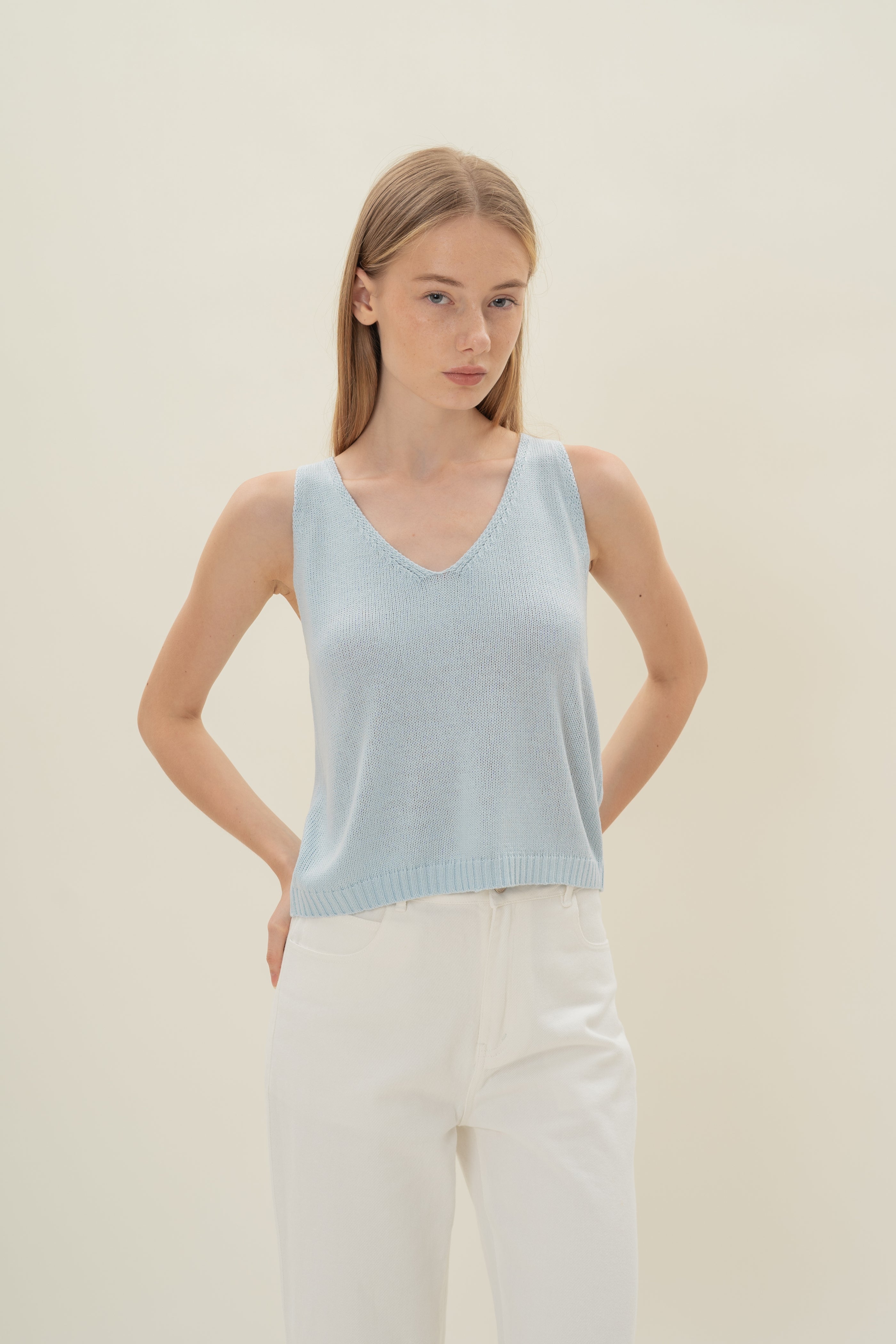 Loose Knit Tank in Lake Blue