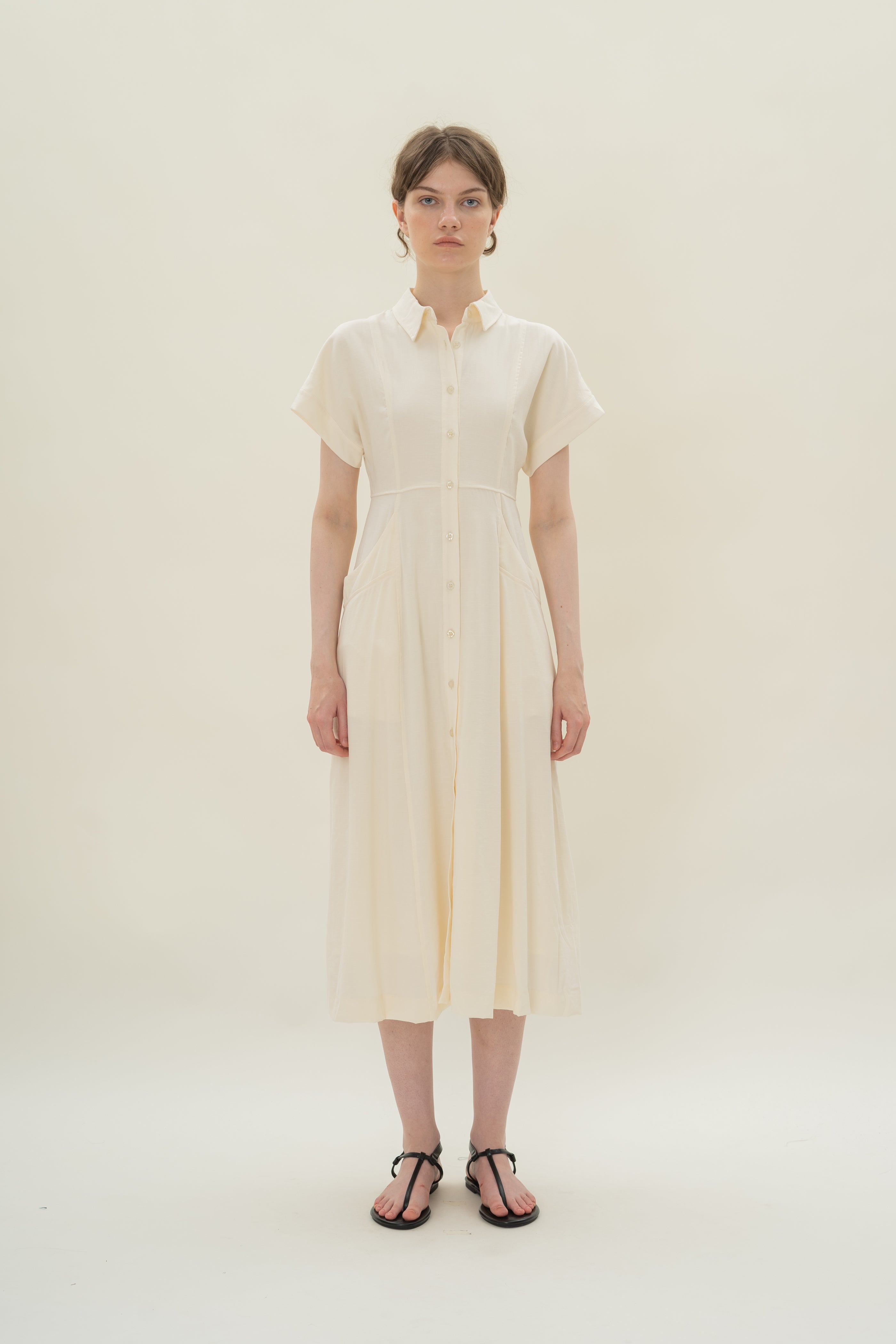 A-line Shirt Dress with Pockets in Natural