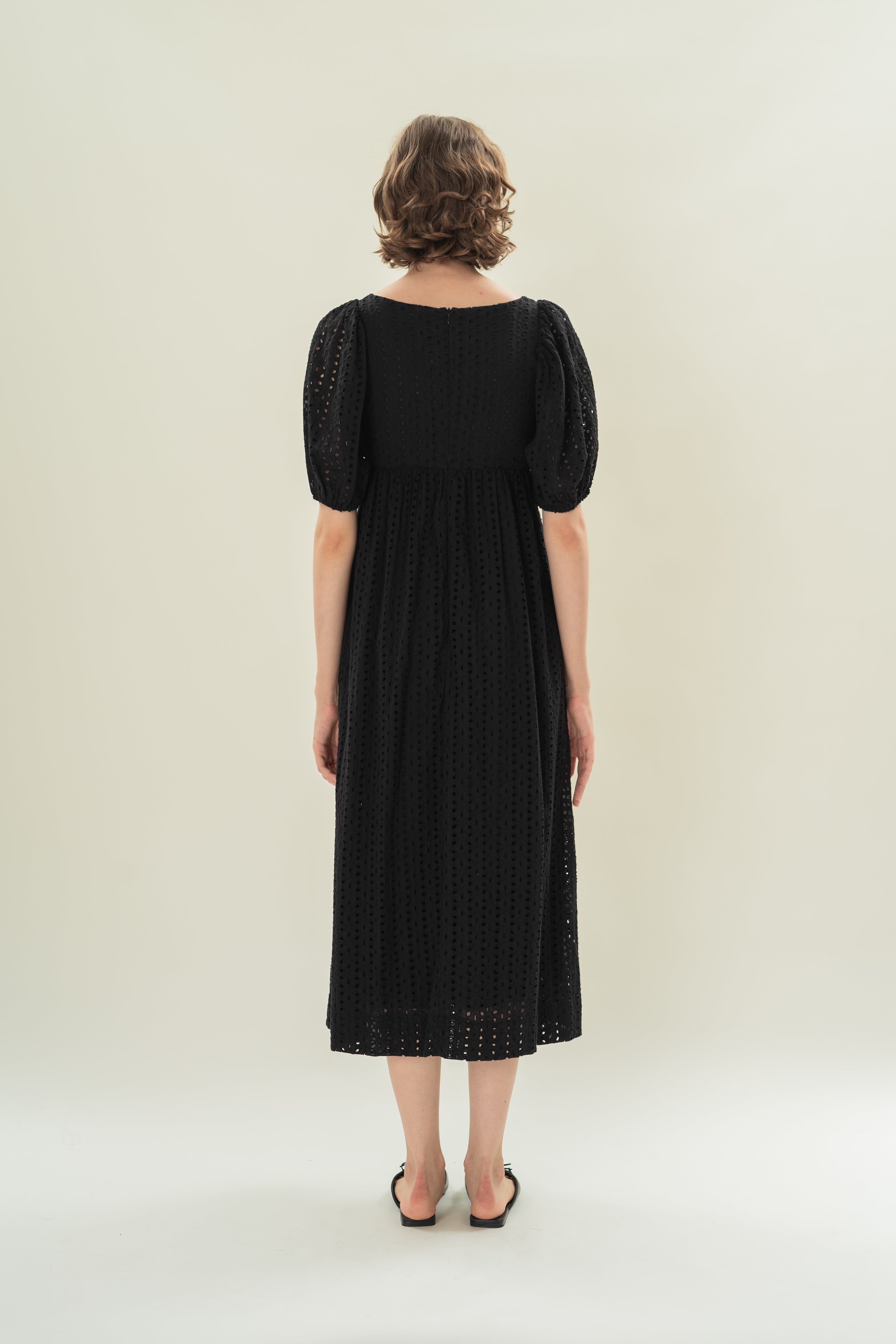 Broderie Midi Dress in Black