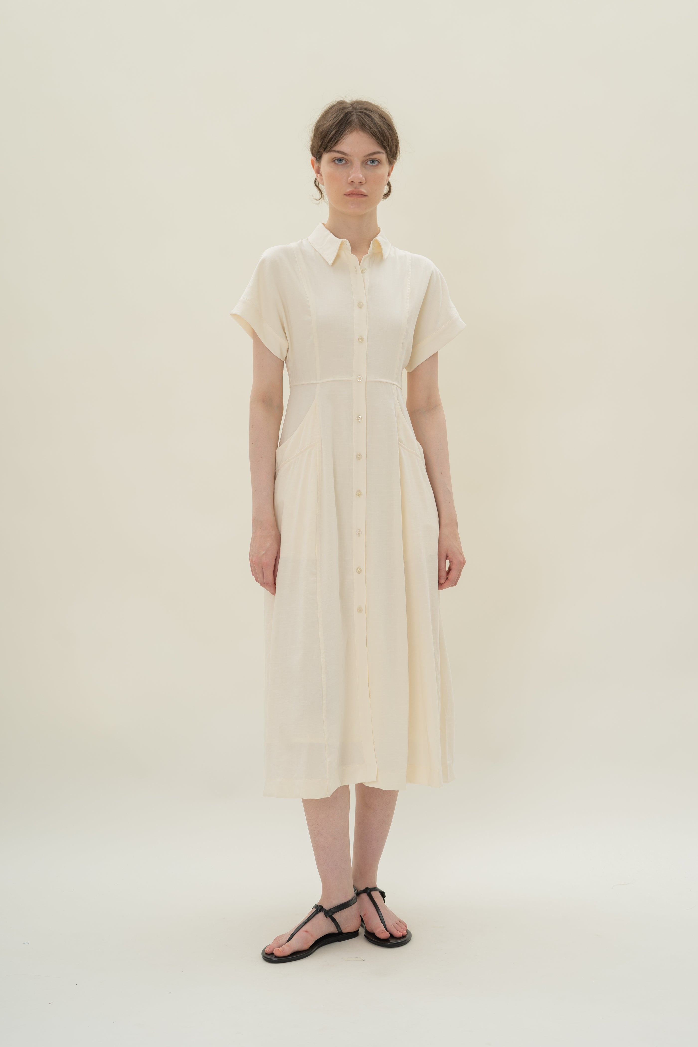 A-line Shirt Dress with Pockets in Natural