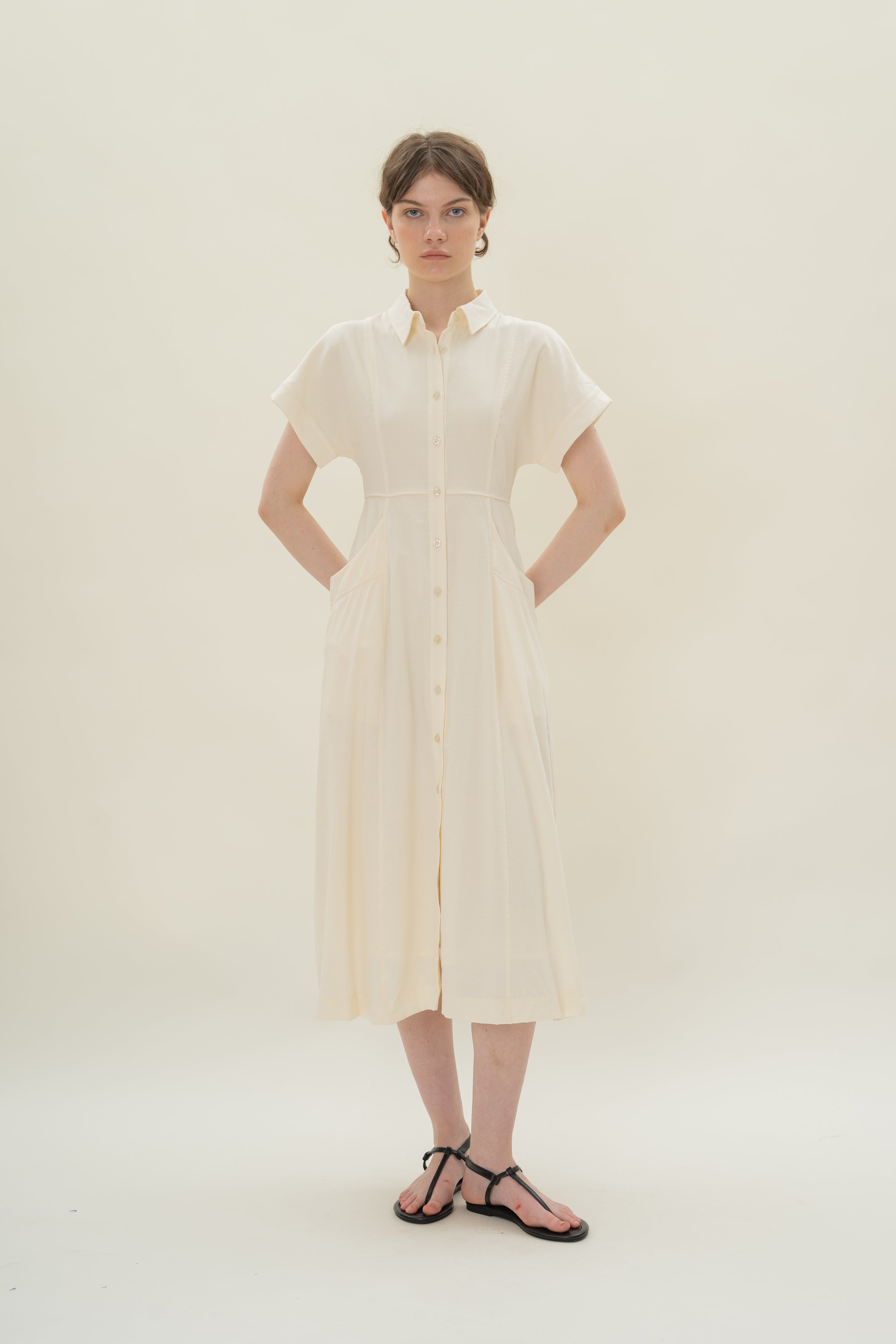 A-line Shirt Dress with Pockets in Natural