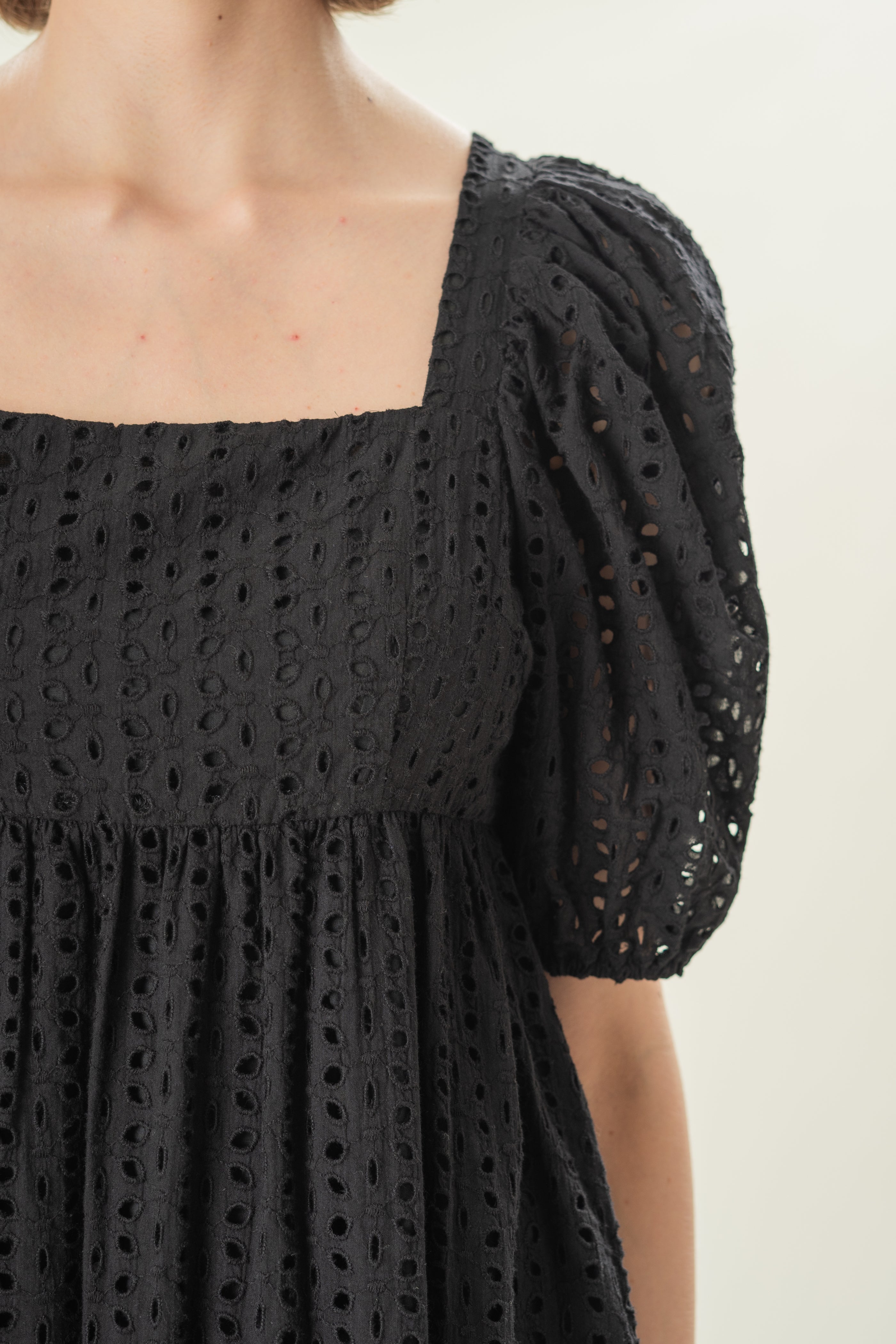 Broderie Midi Dress in Black