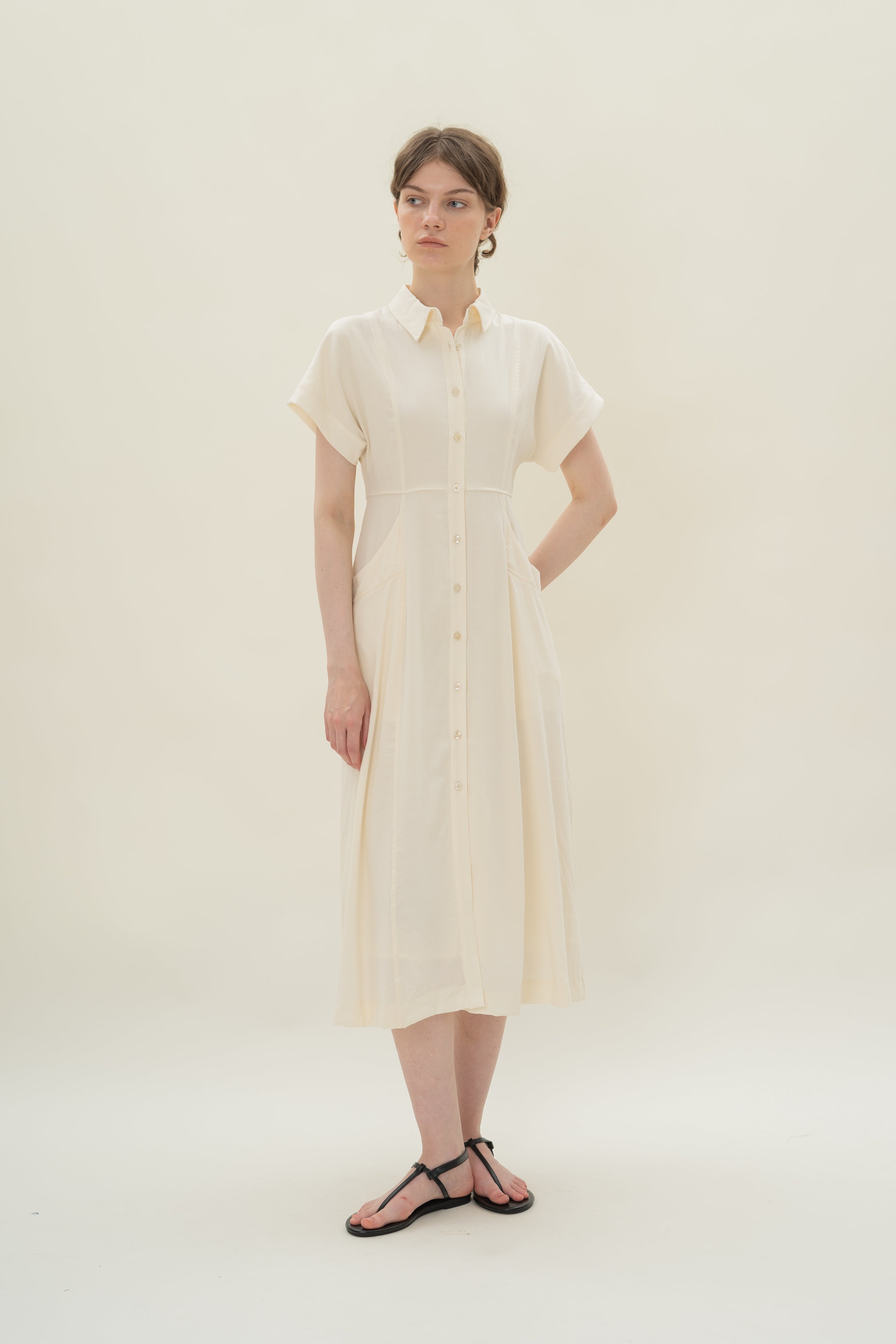 A-line Shirt Dress with Pockets in Natural