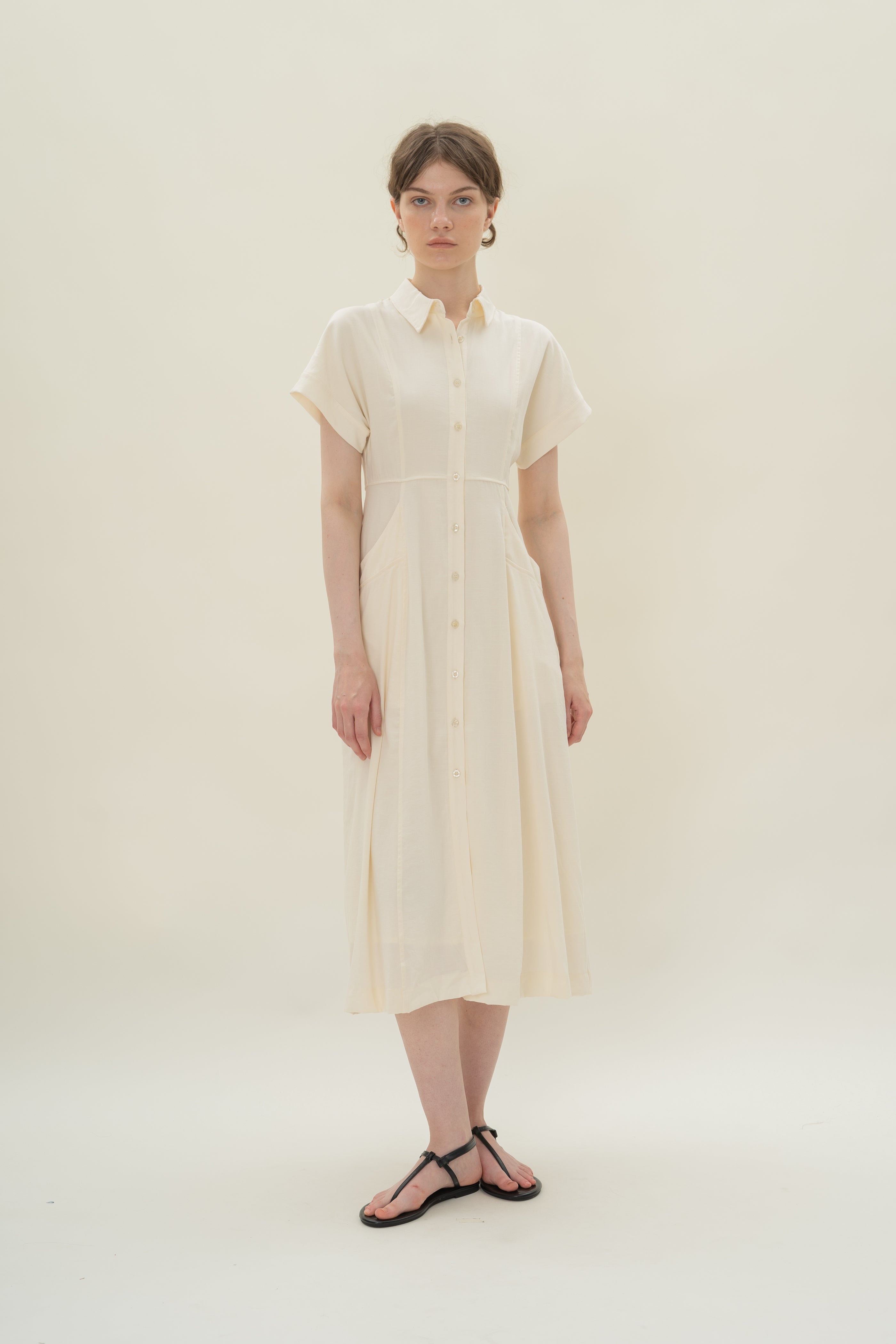 A-line Shirt Dress with Pockets in Natural