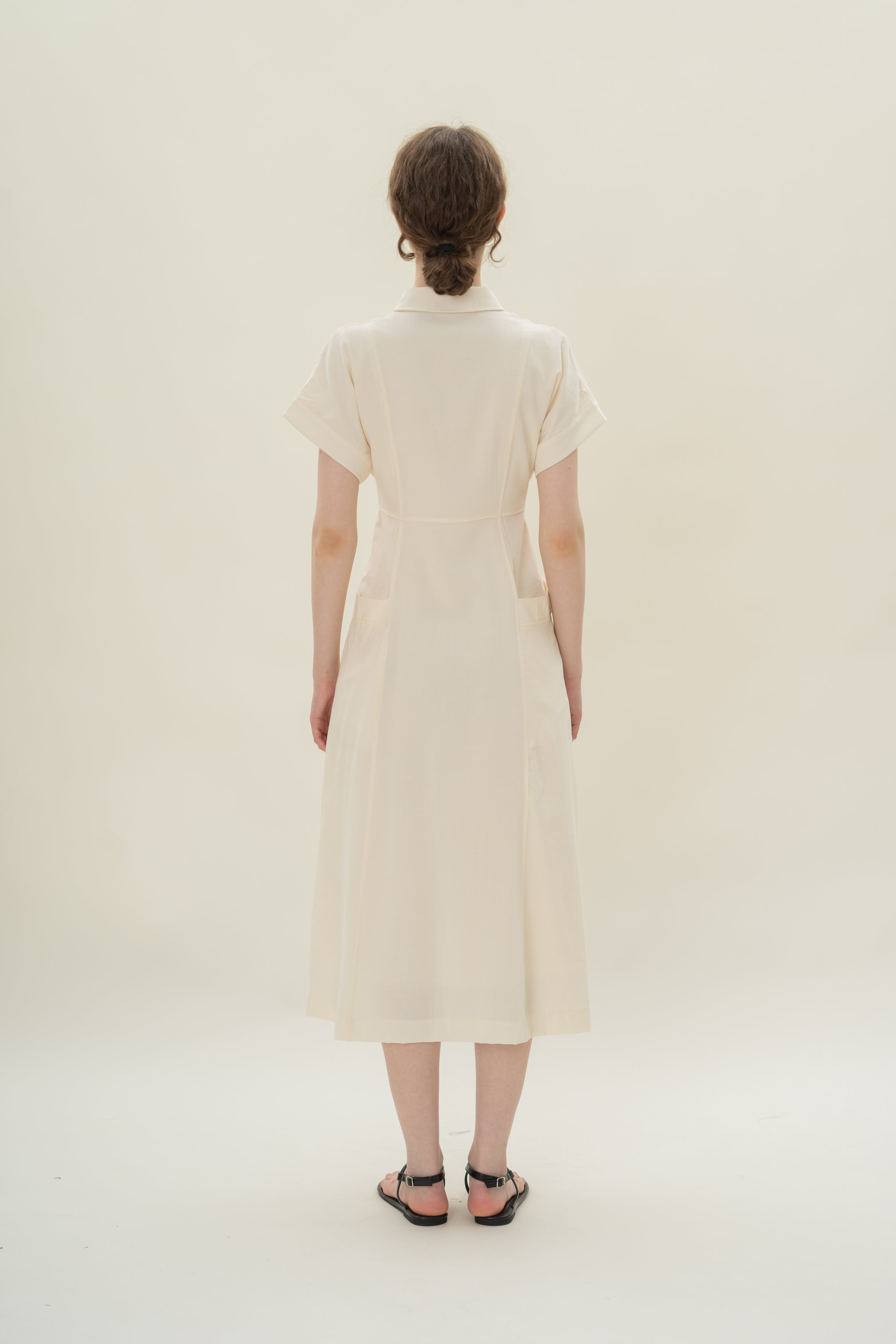 A-line Shirt Dress with Pockets in Natural