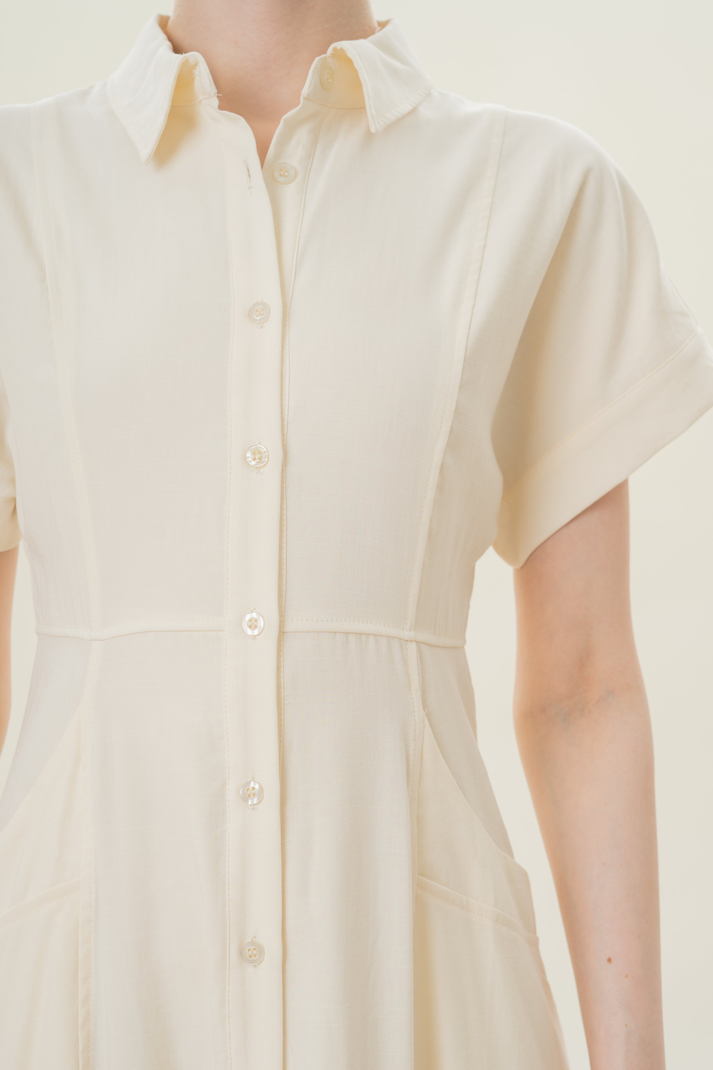 A-line Shirt Dress with Pockets in Natural