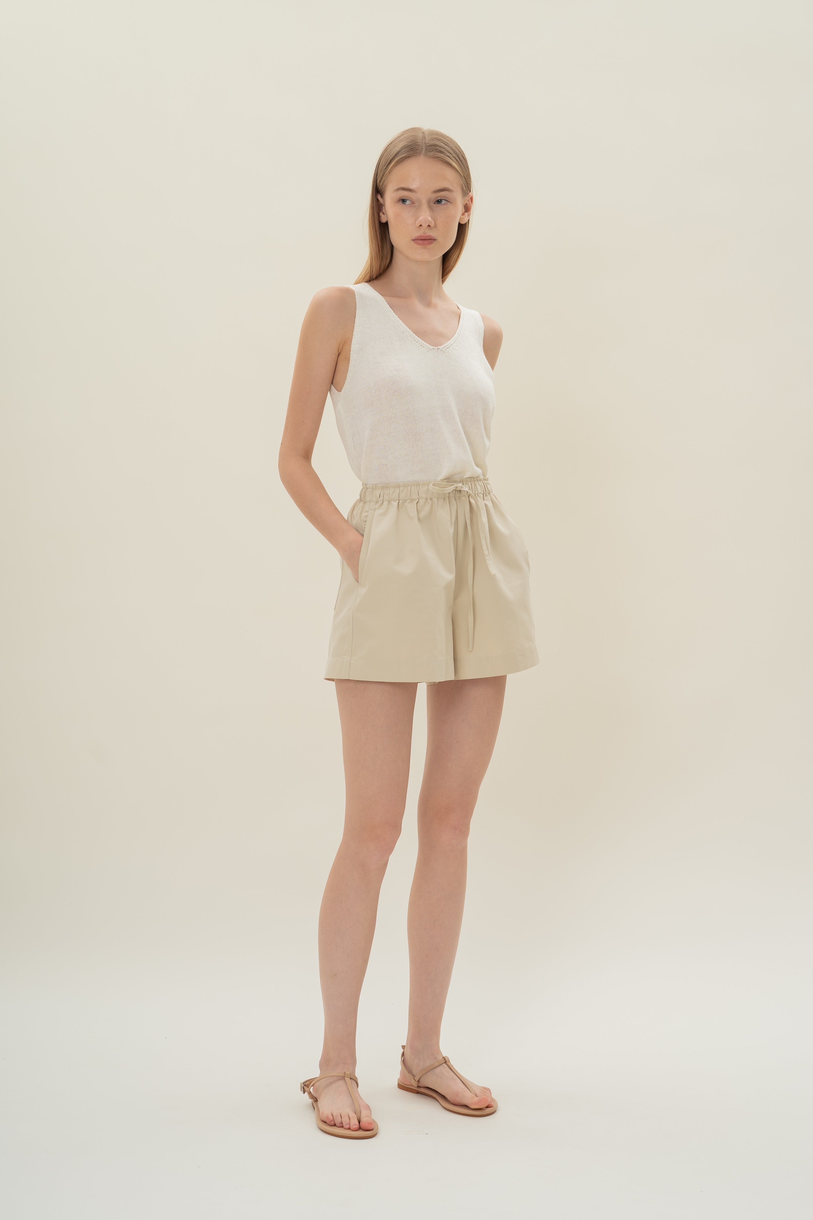 Gathered Waist Shorts in Natural