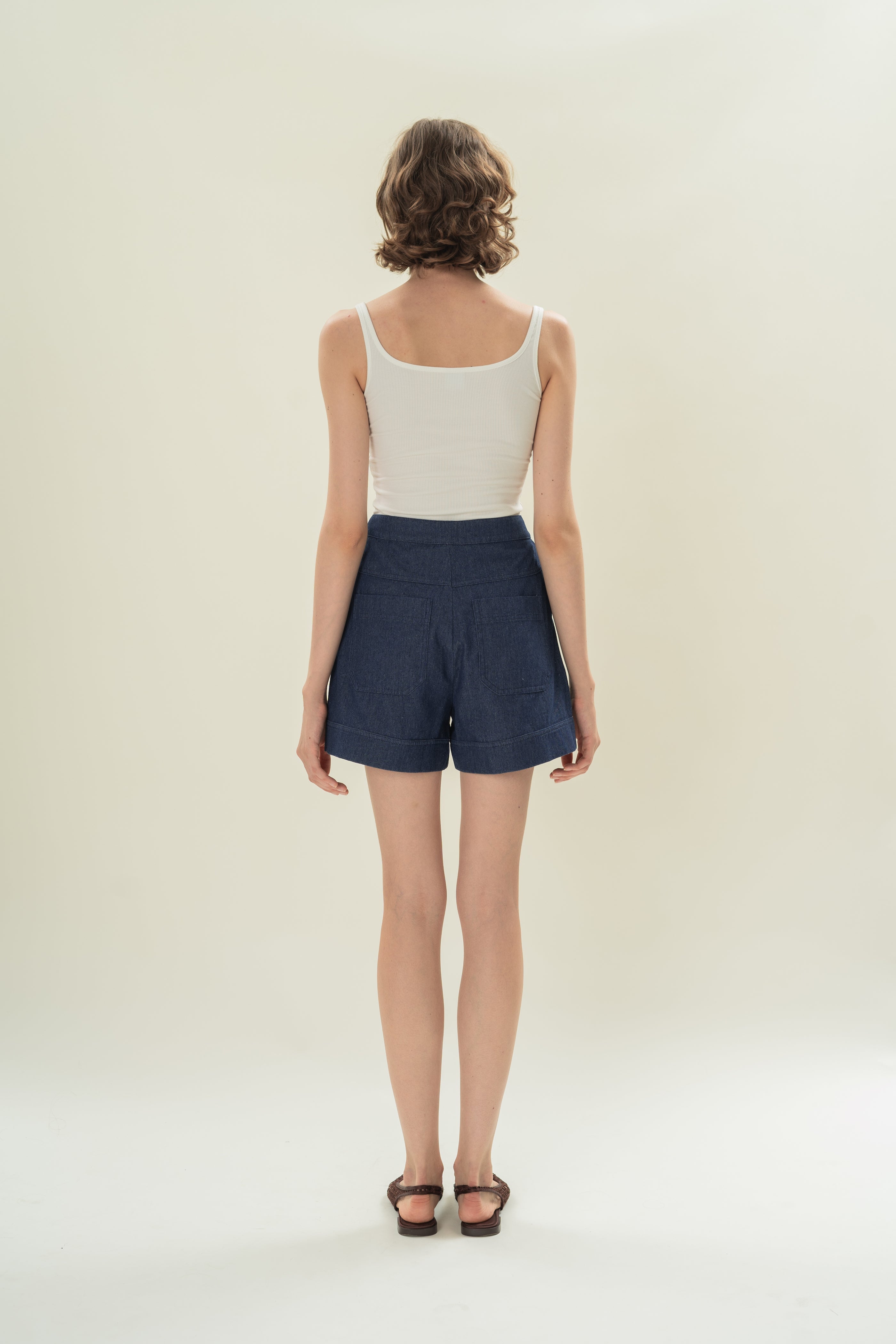 Denim Shorts with Seam Detailing in Mid Blue