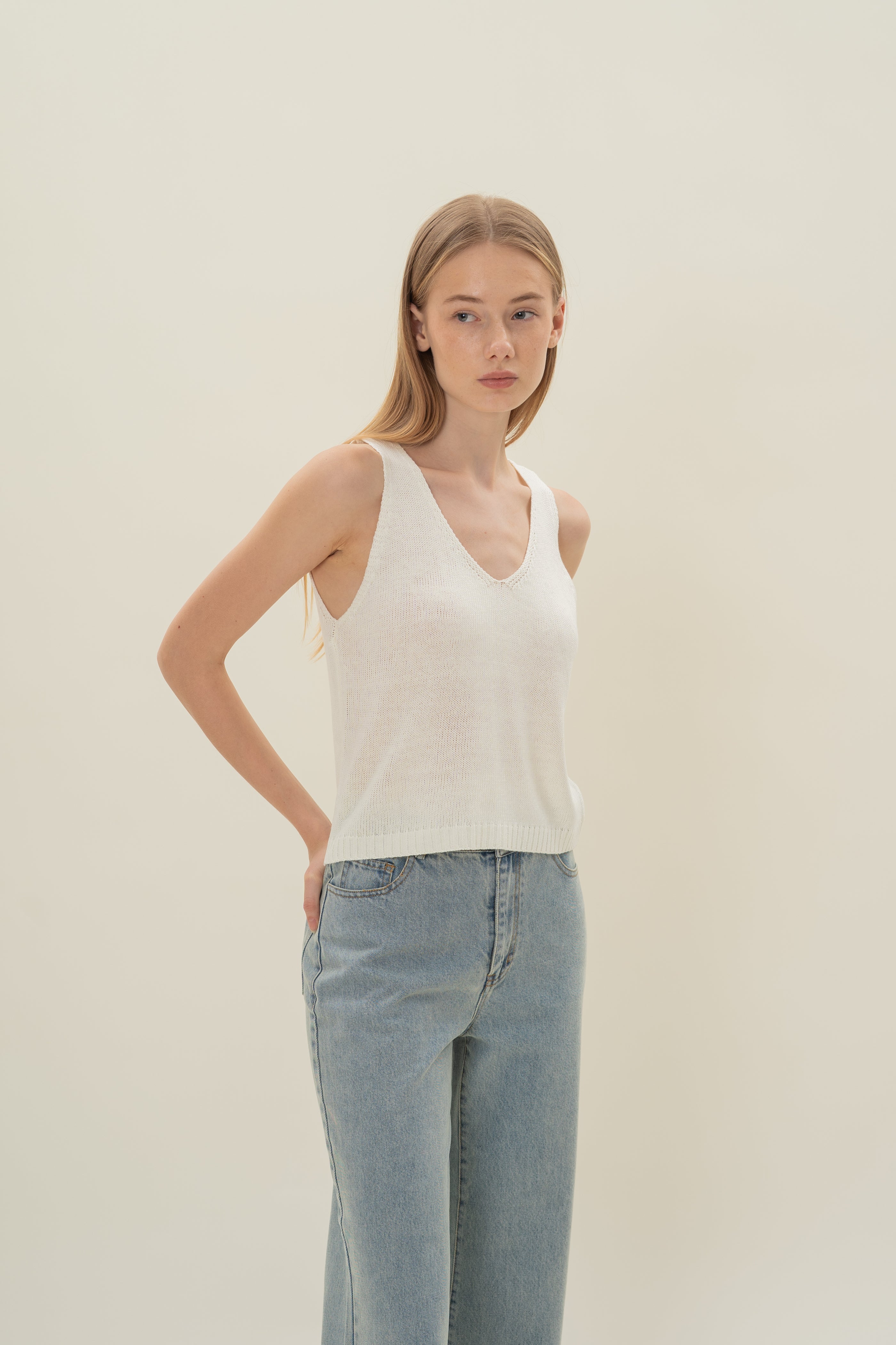 Loose Knit Tank in White