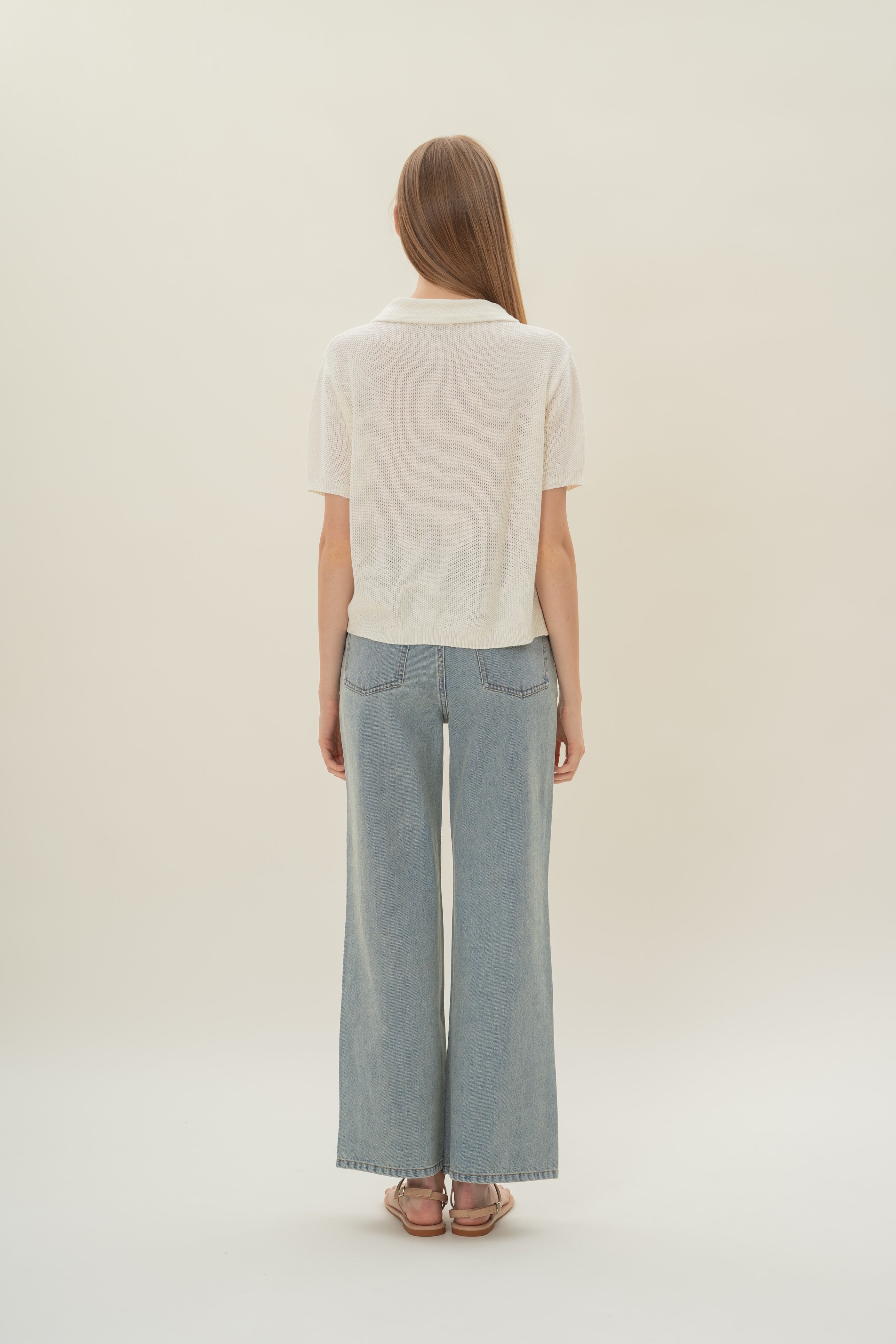 Loose Knit Collared Top in White