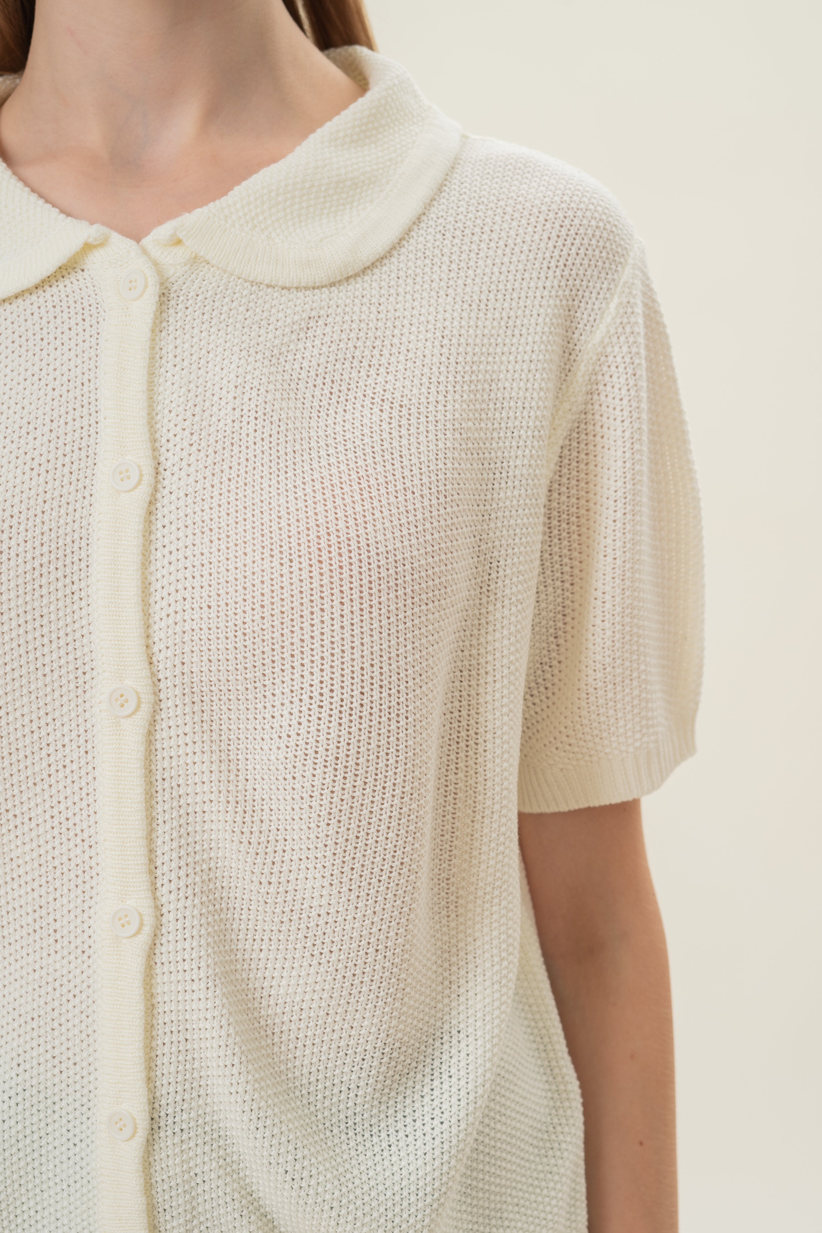 Loose Knit Collared Top in White