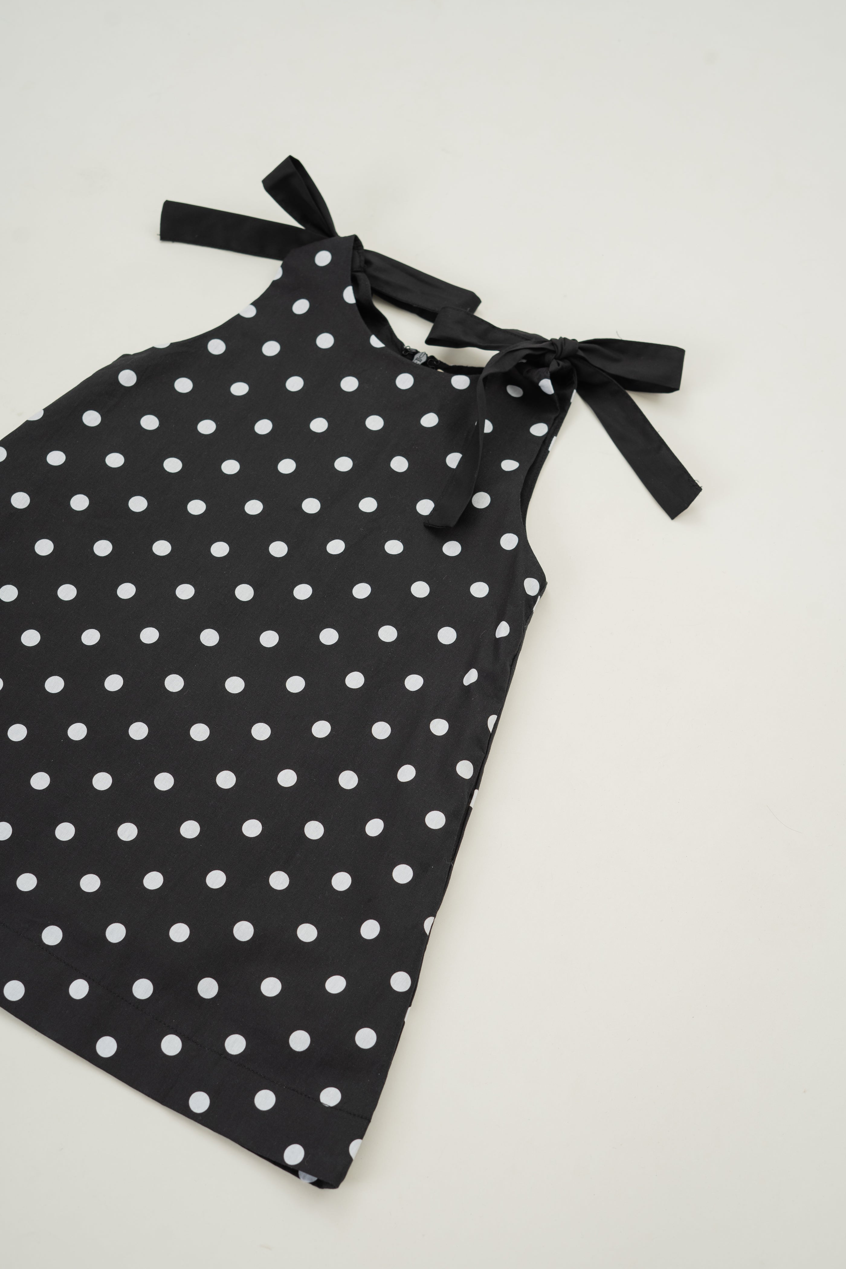 Mini Ribbon Tie A-line Dress in Polka Dot