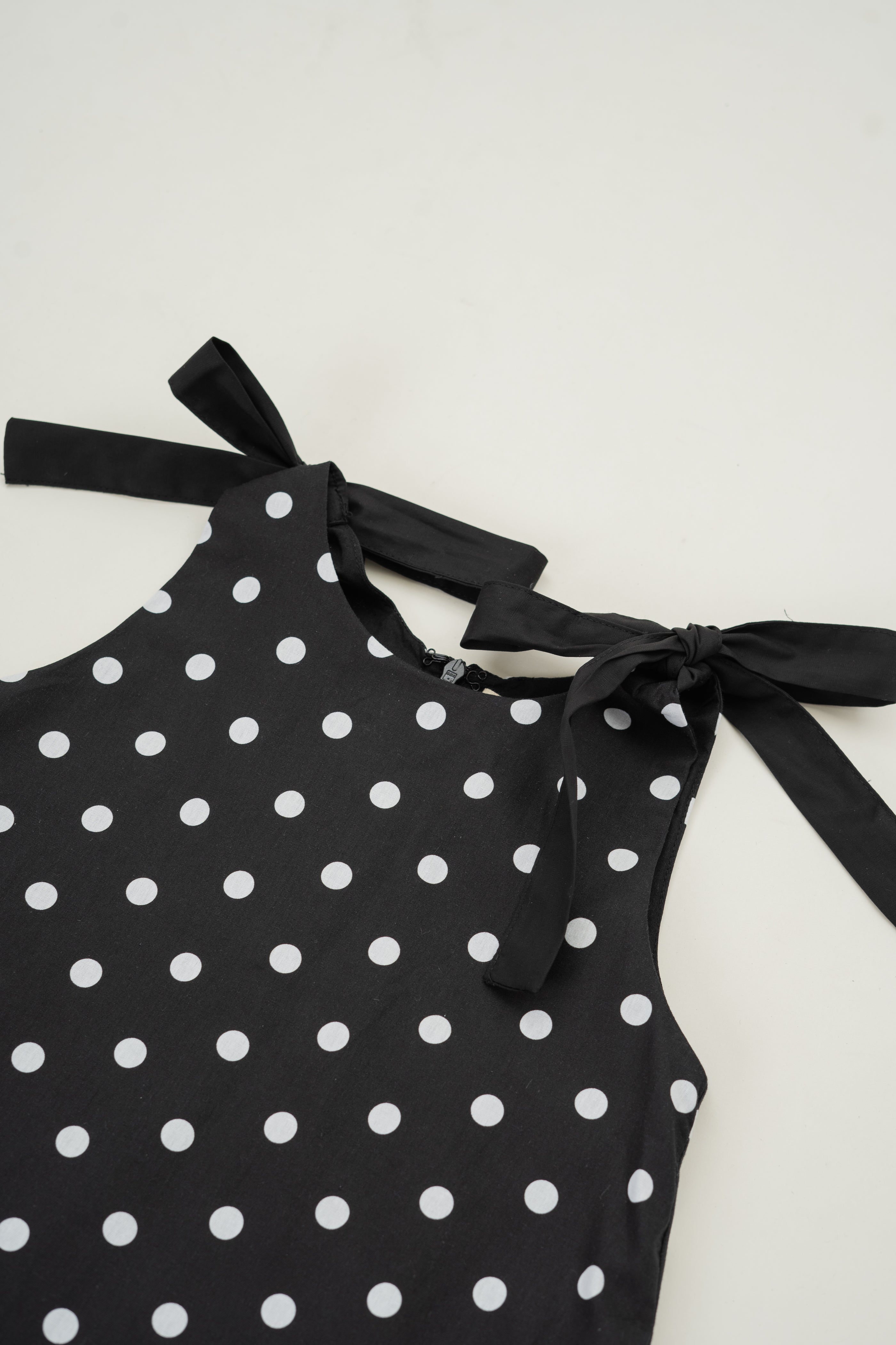 Mini Ribbon Tie A-line Dress in Polka Dot