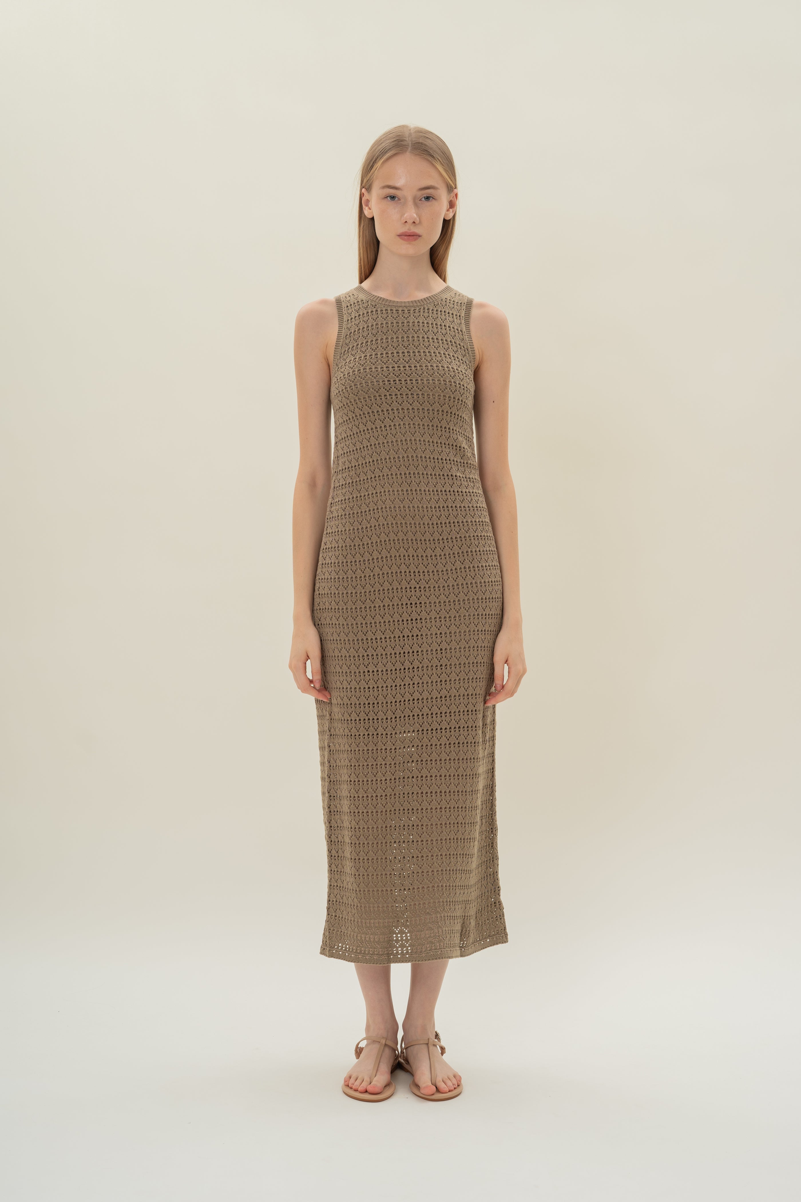 Crochet Midi Dress in Bayleaf