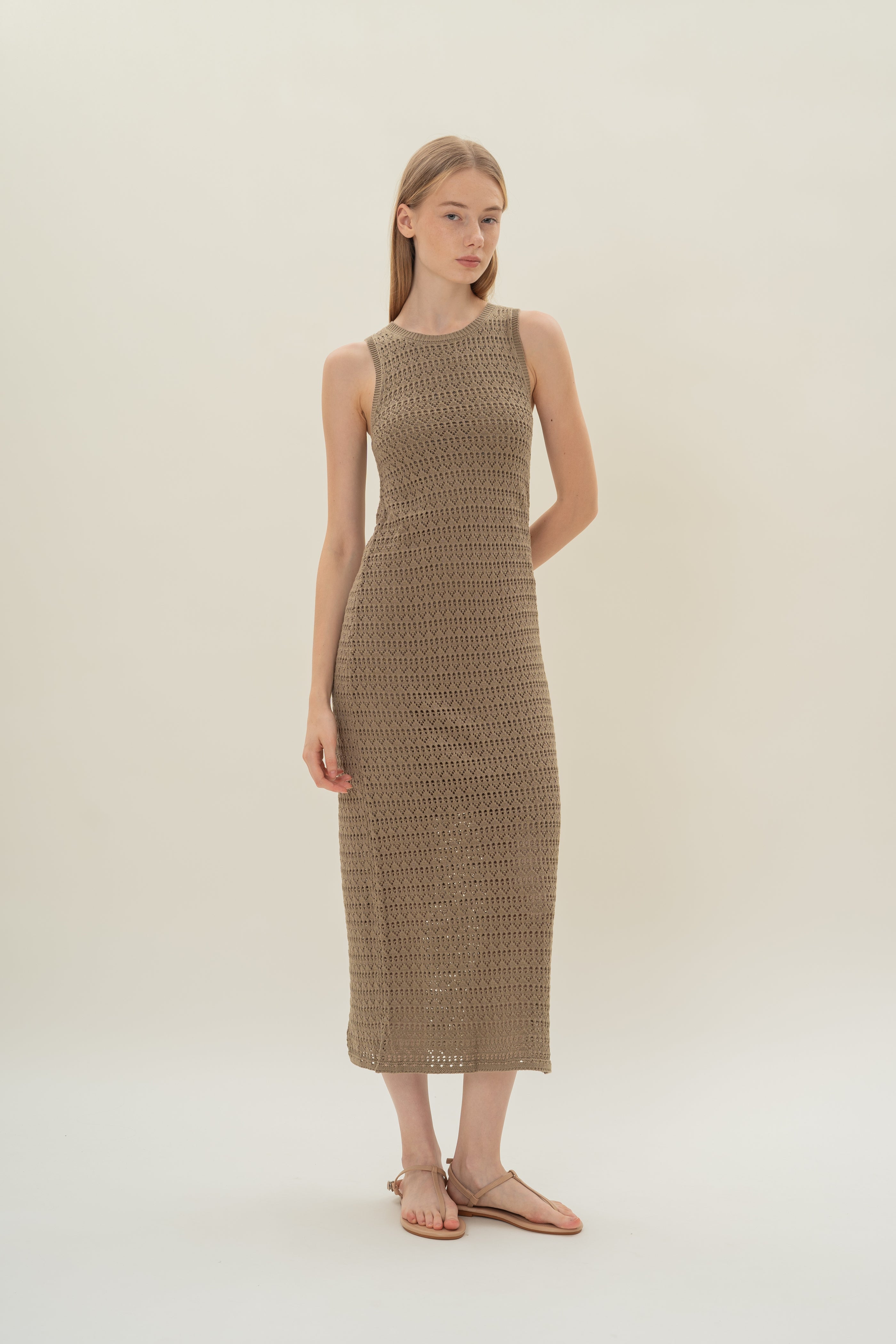 Crochet Midi Dress in Bayleaf