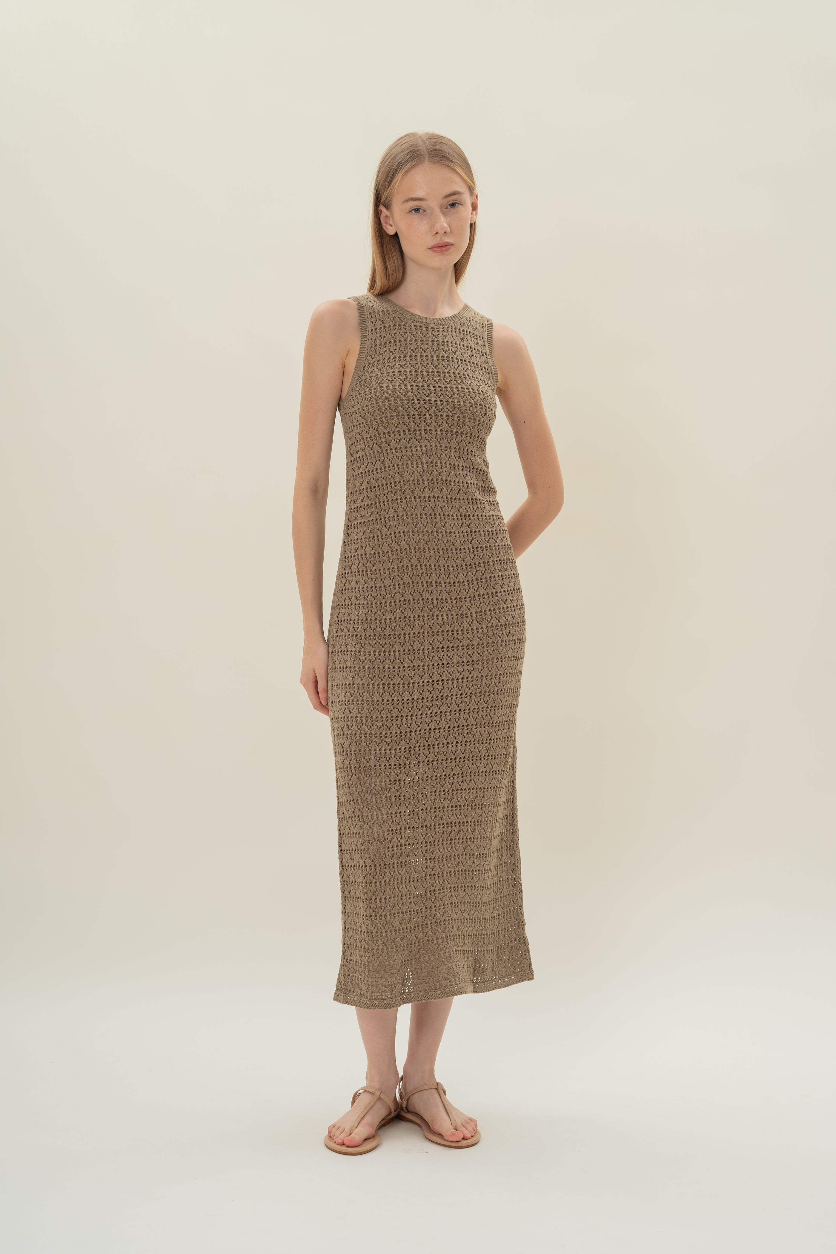 Crochet Midi Dress in Bayleaf