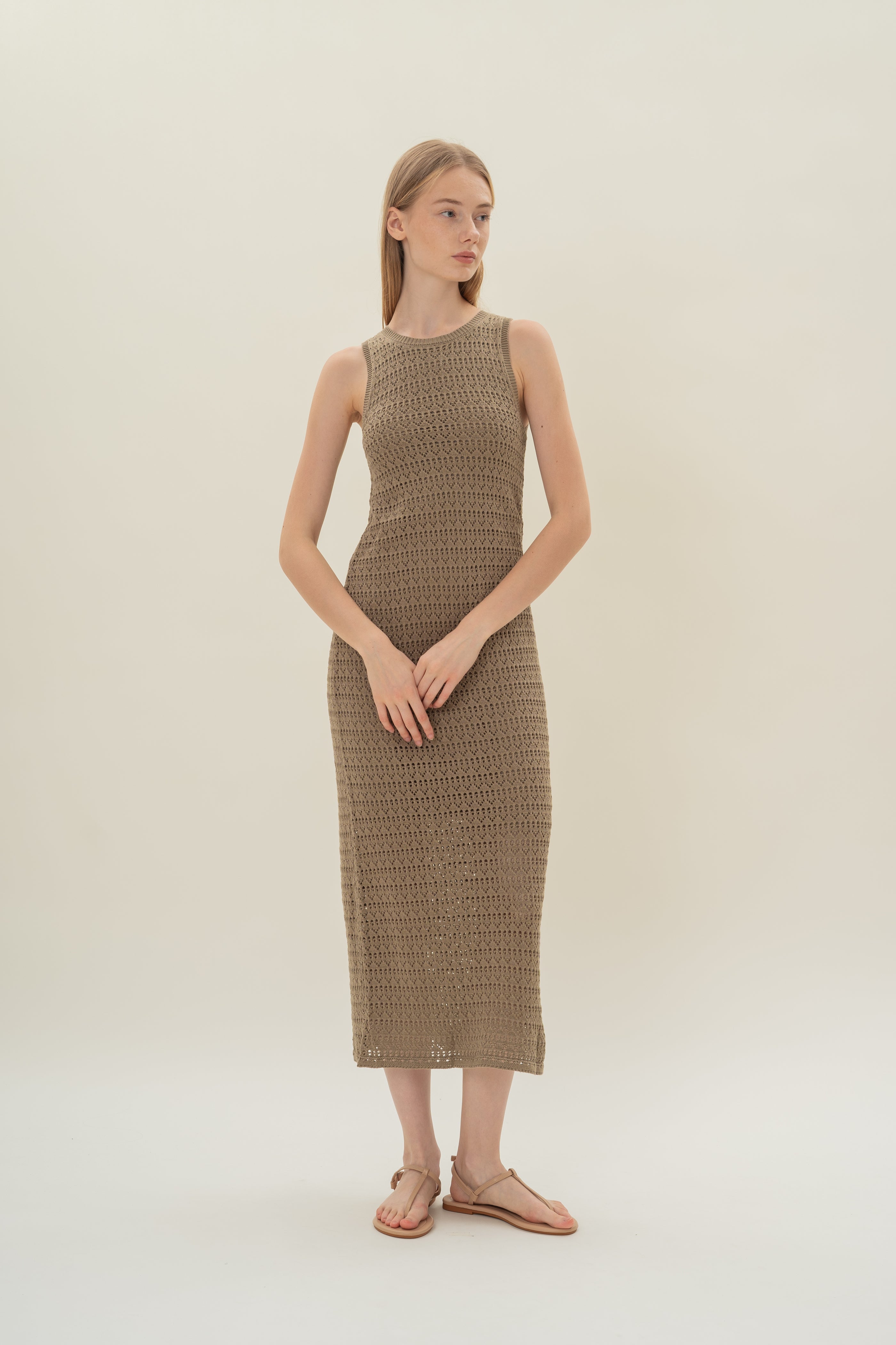 Crochet Midi Dress in Bayleaf