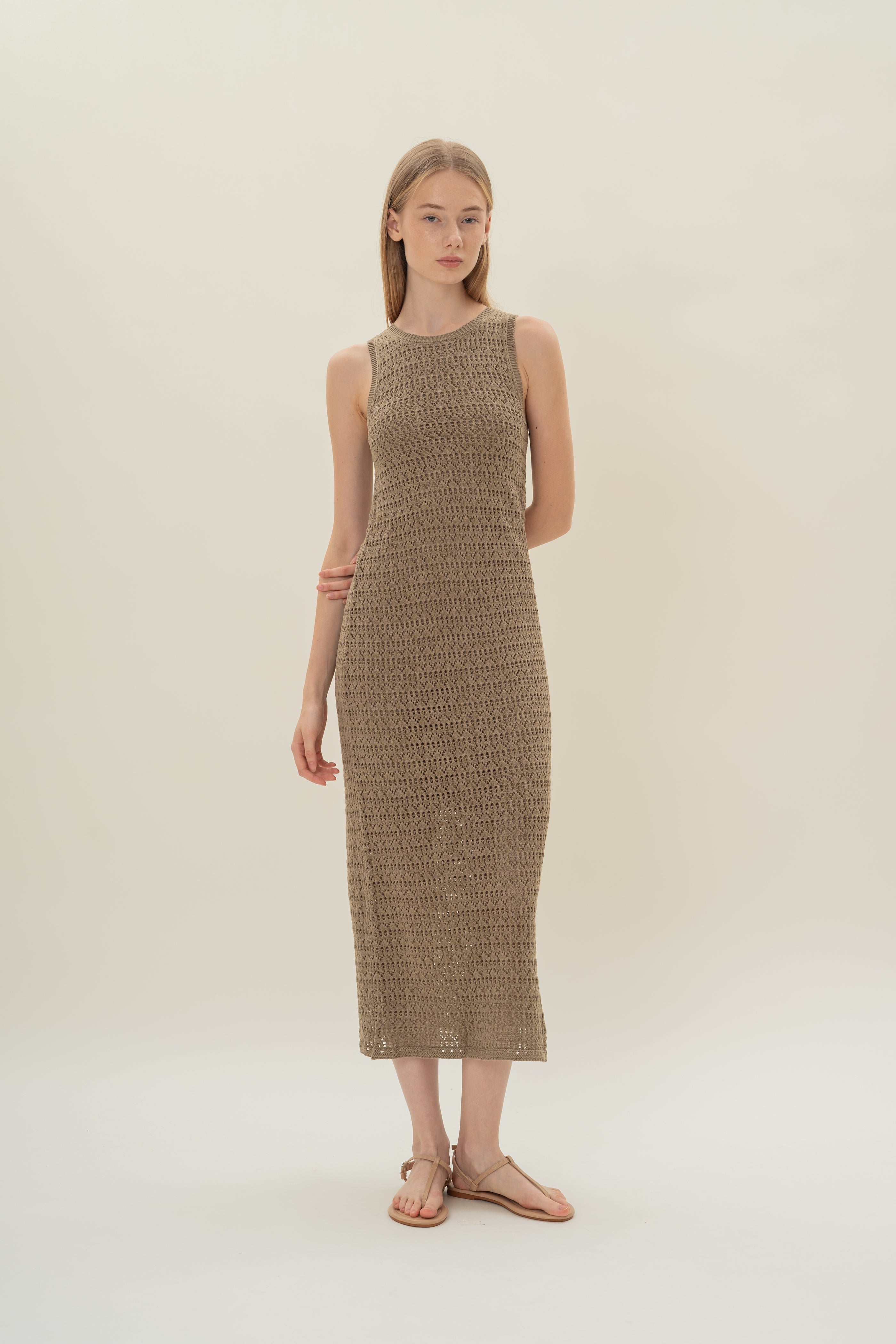 Crochet Midi Dress in Bayleaf