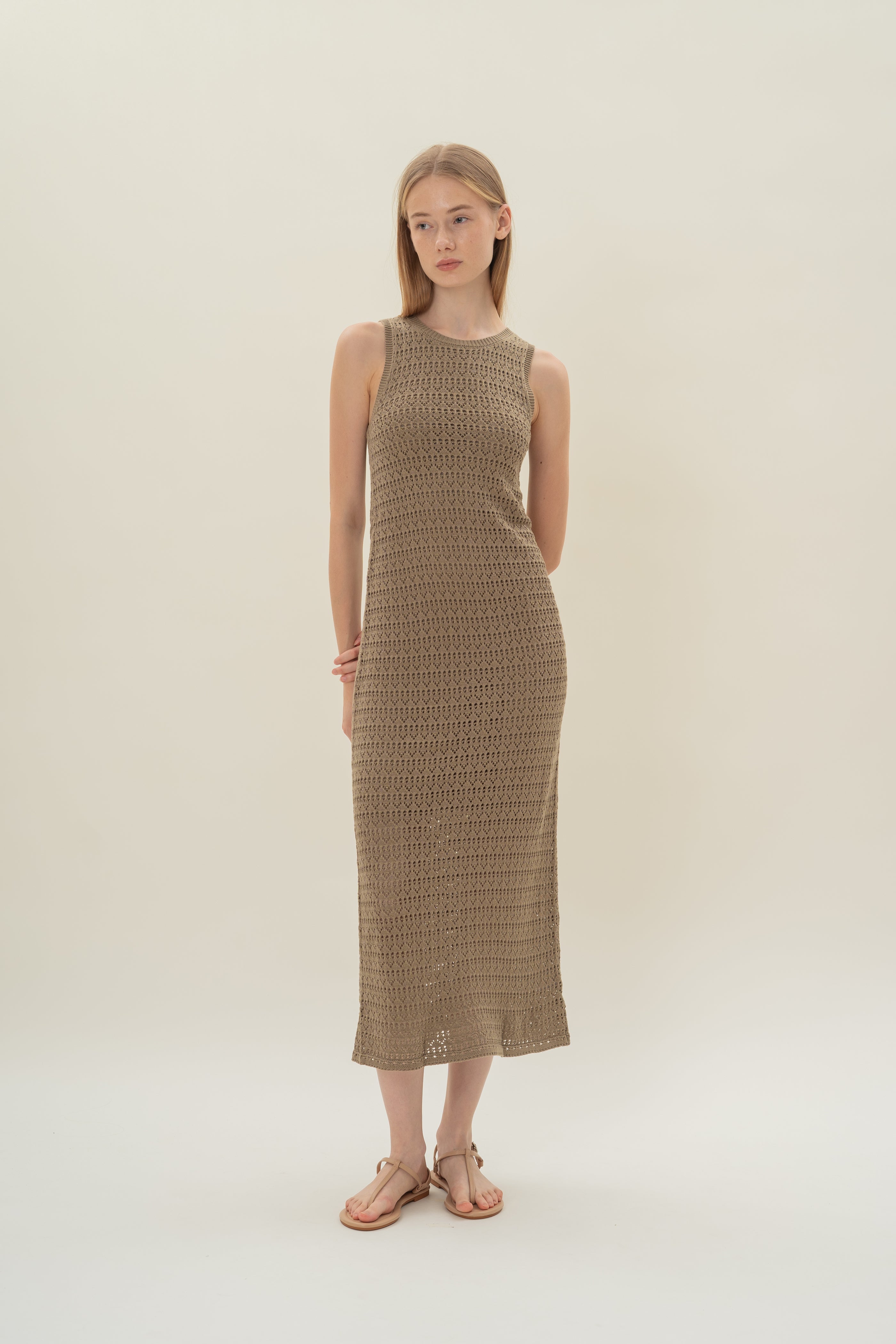 Crochet Midi Dress in Bayleaf