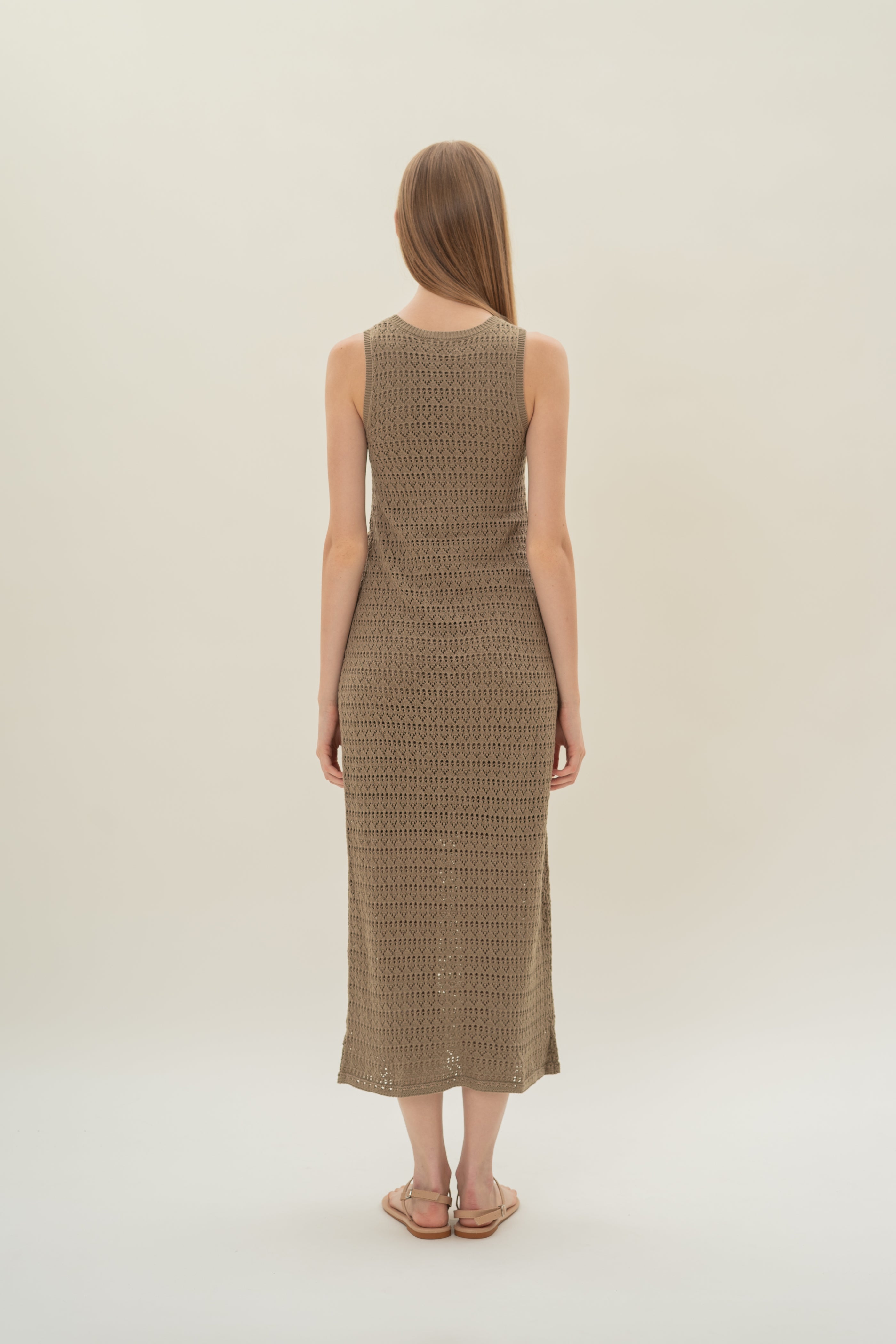 Crochet Midi Dress in Bayleaf