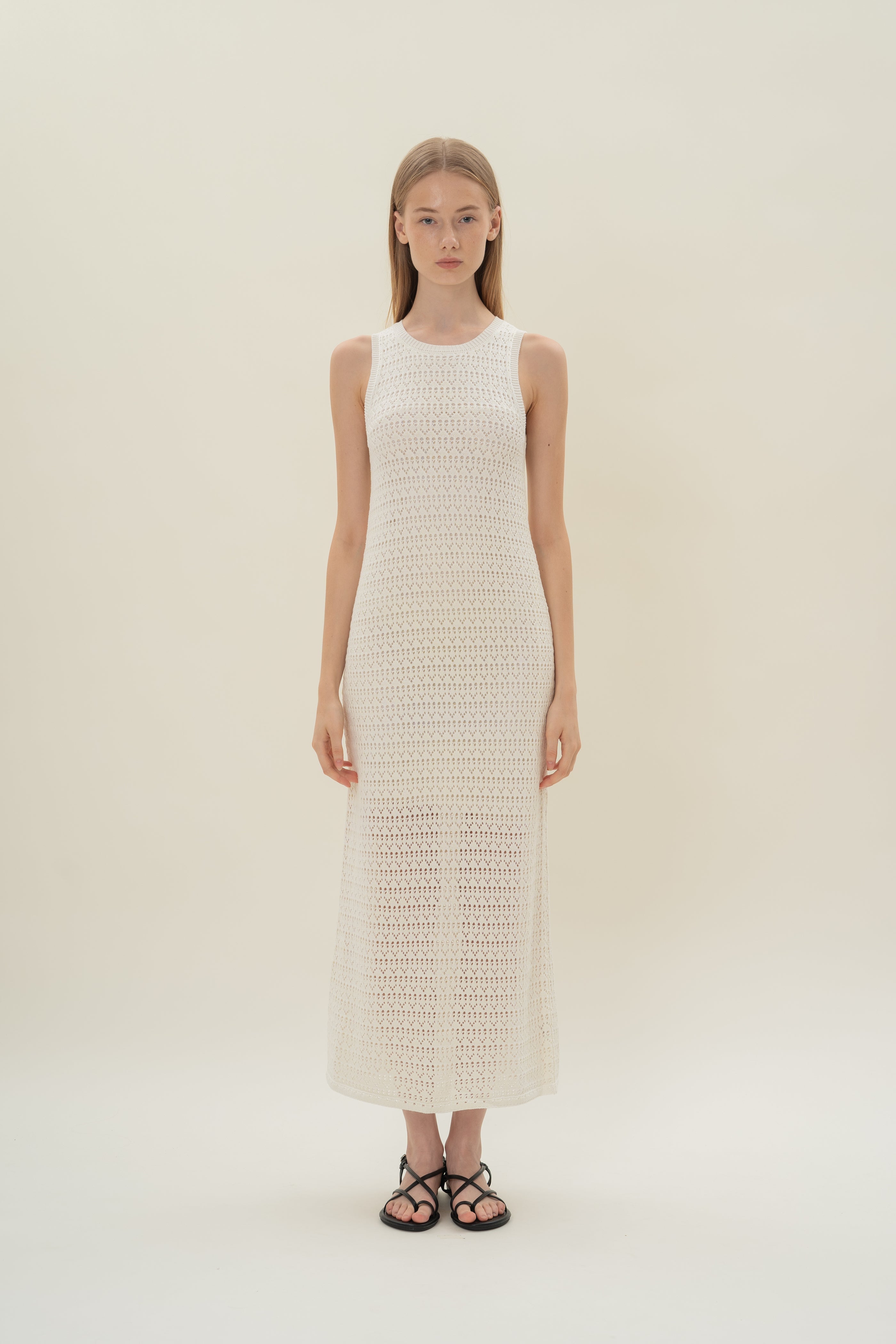 Crochet Midi Dress in White