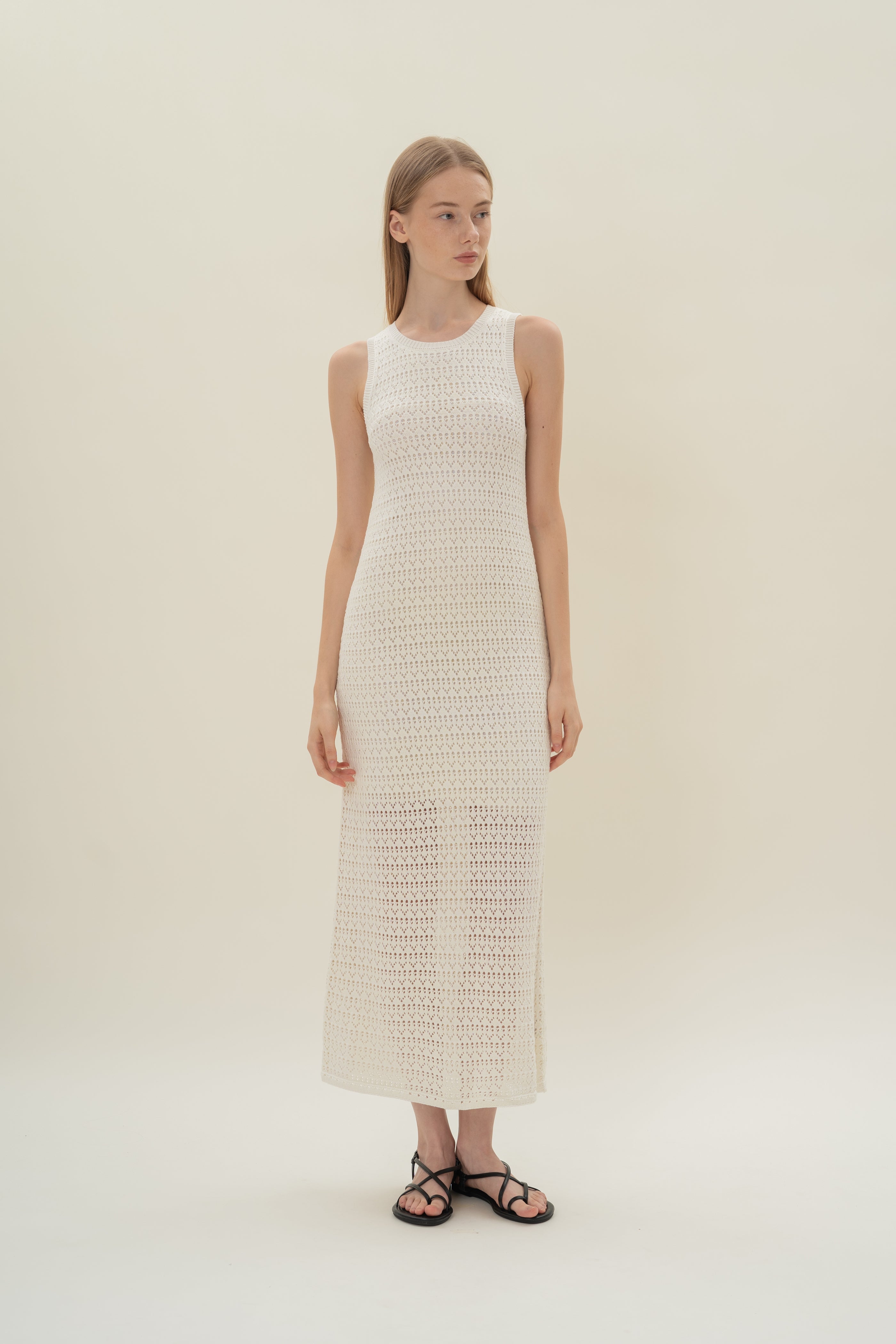 Crochet Midi Dress in White