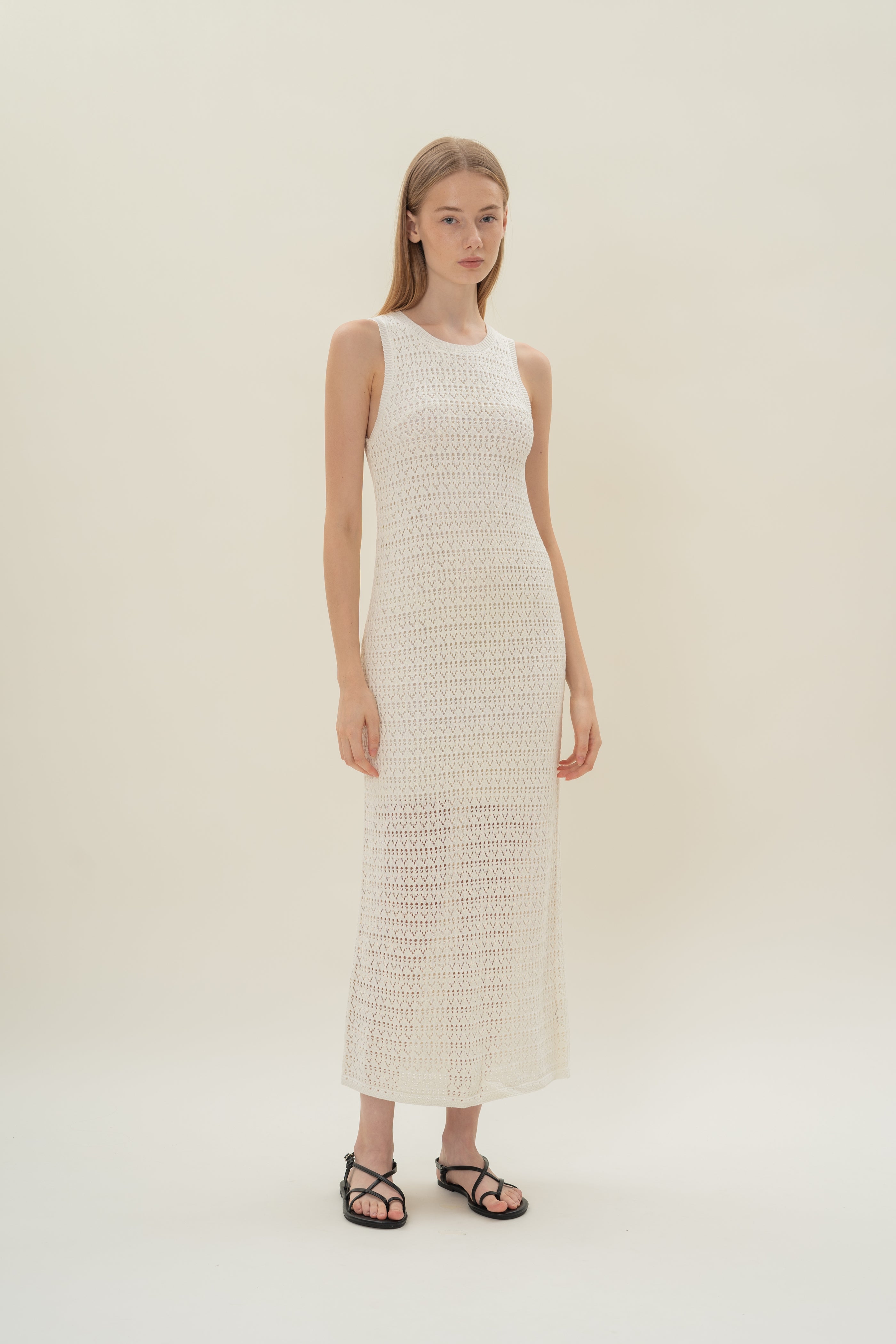 Crochet Midi Dress in White