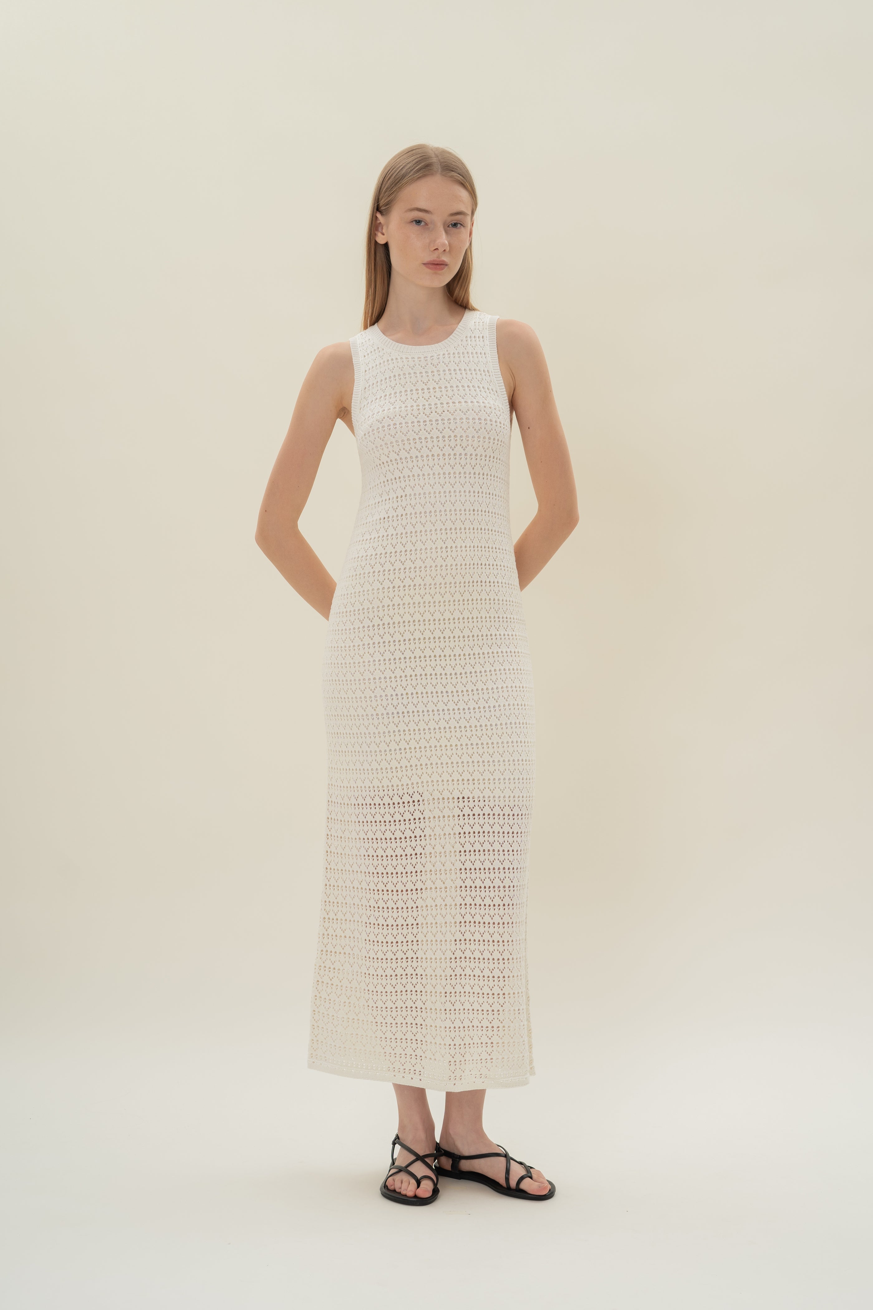 Crochet Midi Dress in White