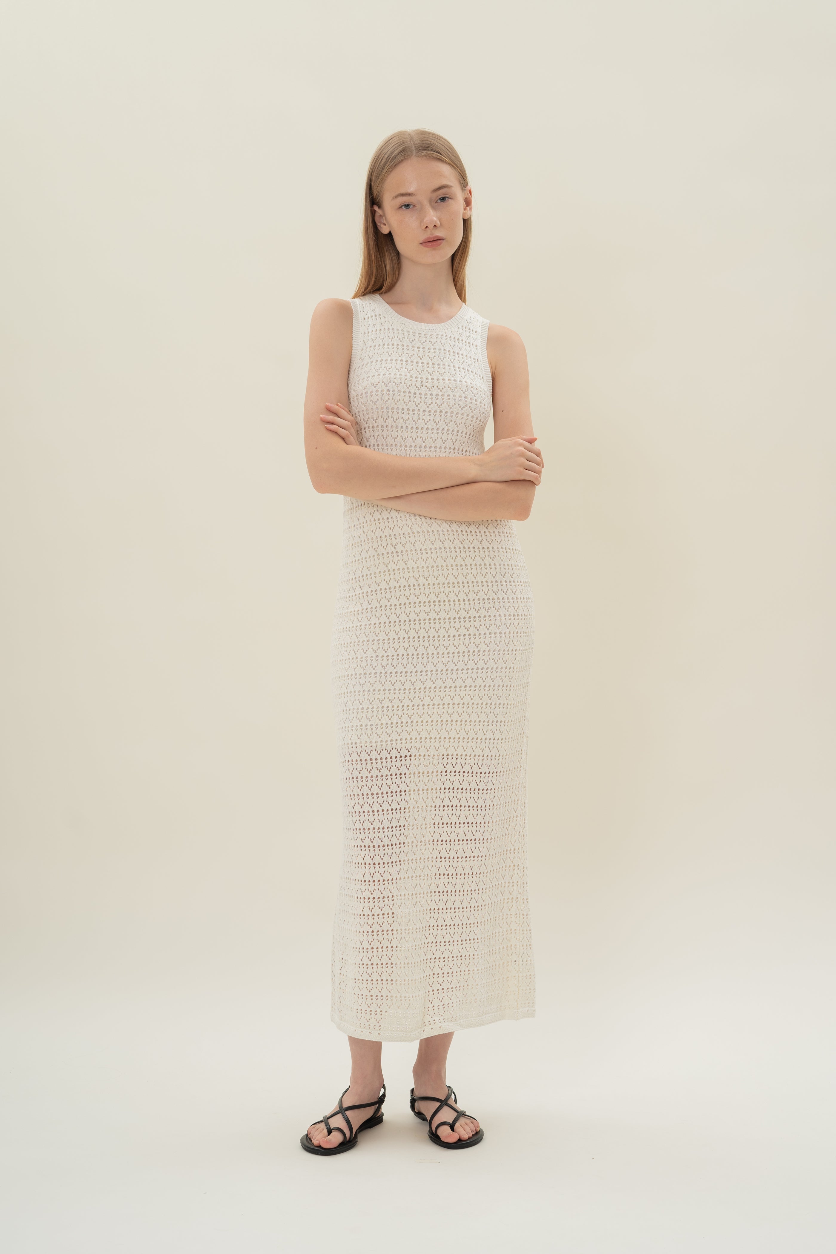 Crochet Midi Dress in White